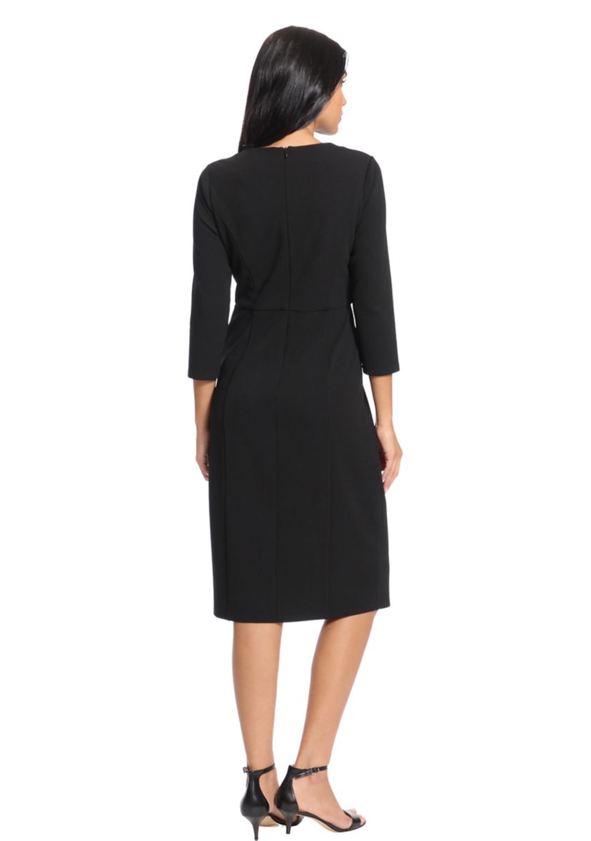 Womens Solid Scuba Crepe Crisscross Neck Sheath Dress