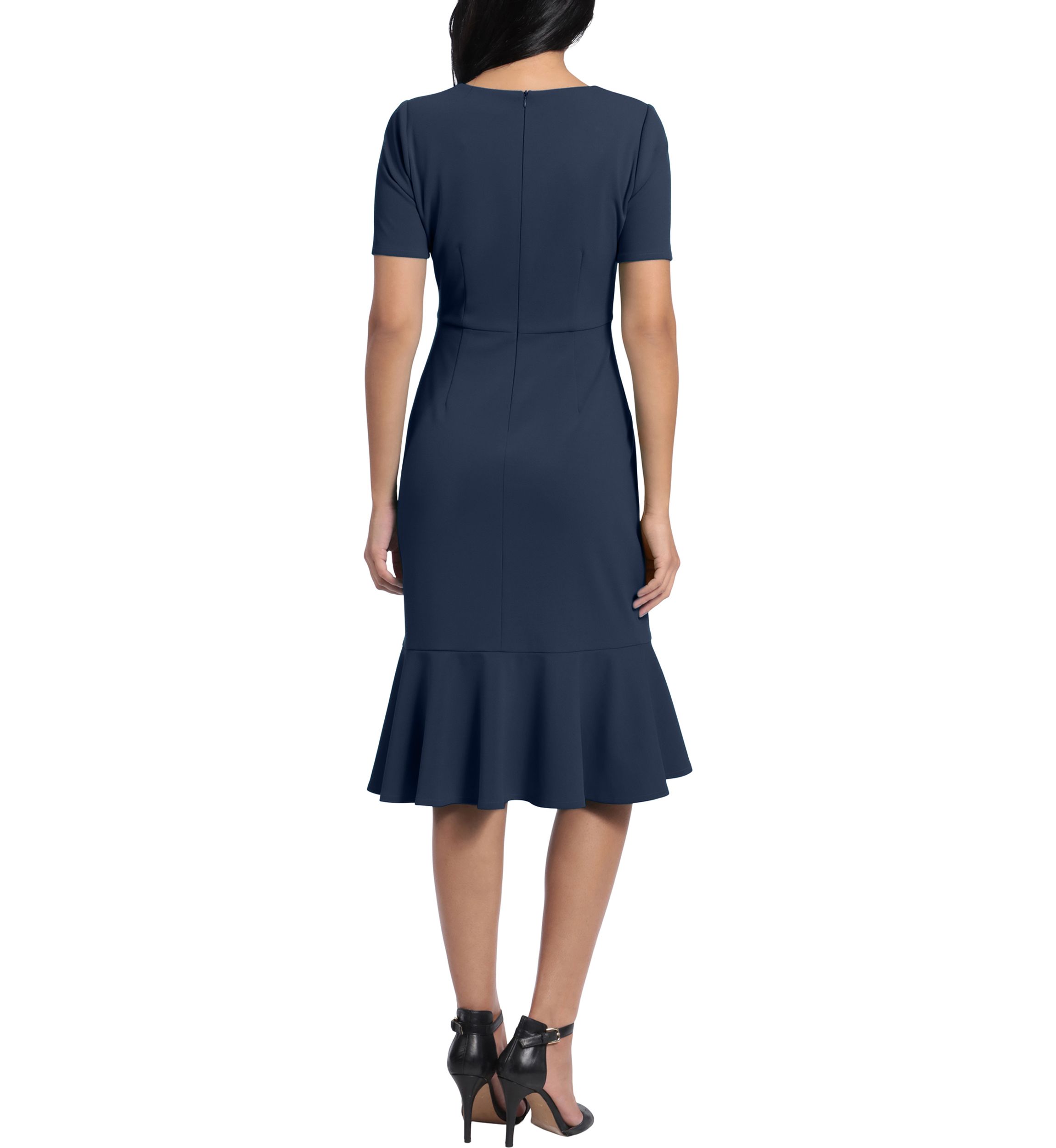 Womens Short Sleeve Side Knot Flounce Hem Scuba Crepe Sheath Dress