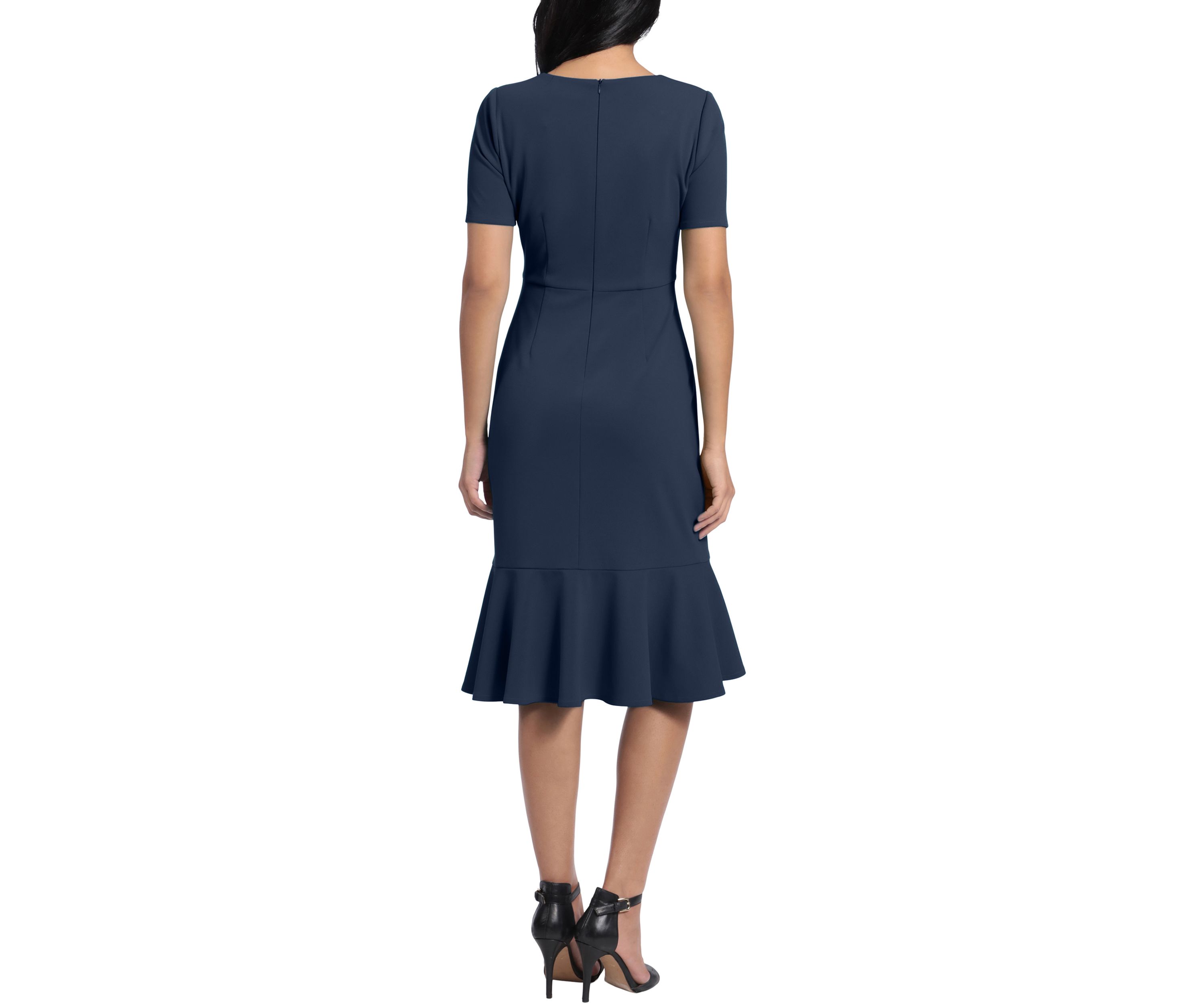 Womens Short Sleeve Side Knot Flounce Hem Scuba Crepe Sheath Dress