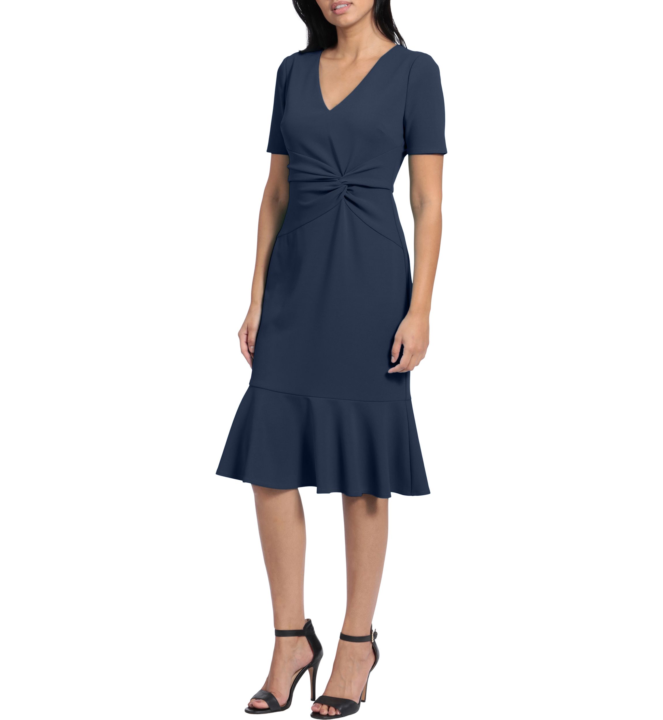 Womens Short Sleeve Side Knot Flounce Hem Scuba Crepe Sheath Dress