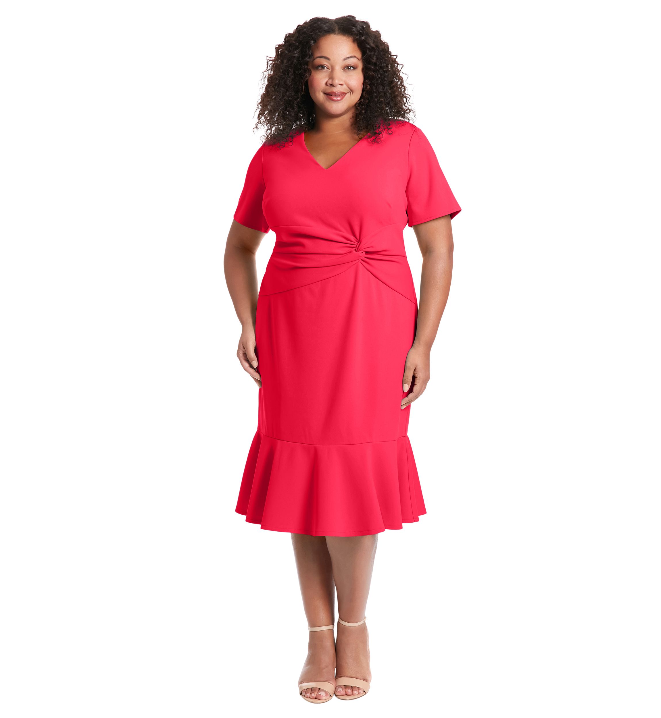 Plus Size Short Sleeve V-Neck Midi Dress
