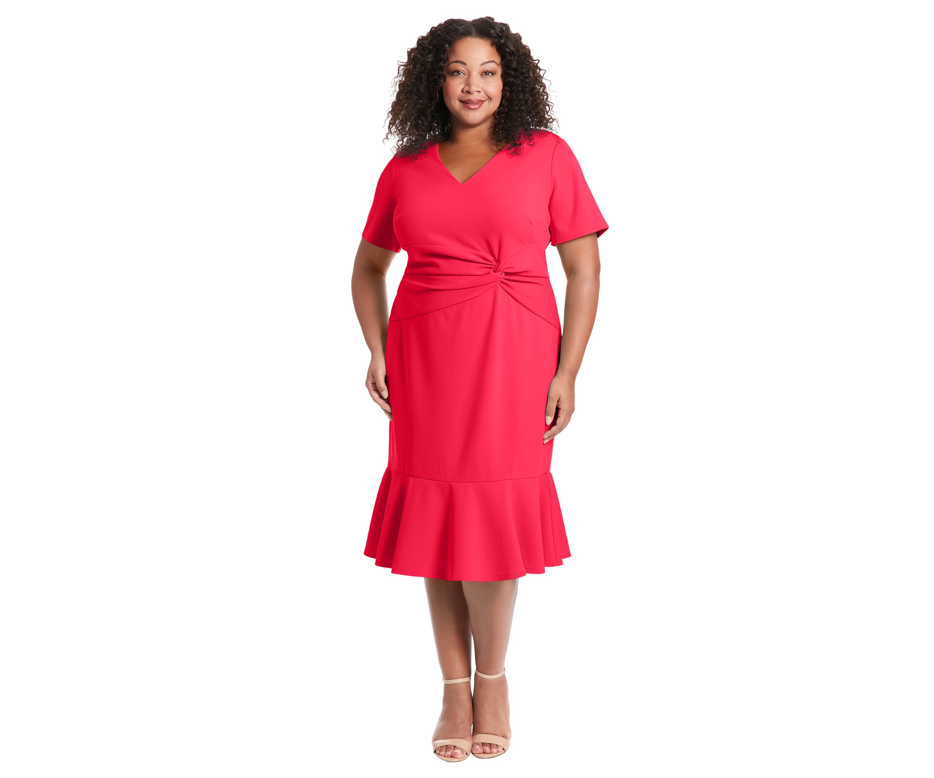 Plus Size Short Sleeve V-Neck Midi Dress