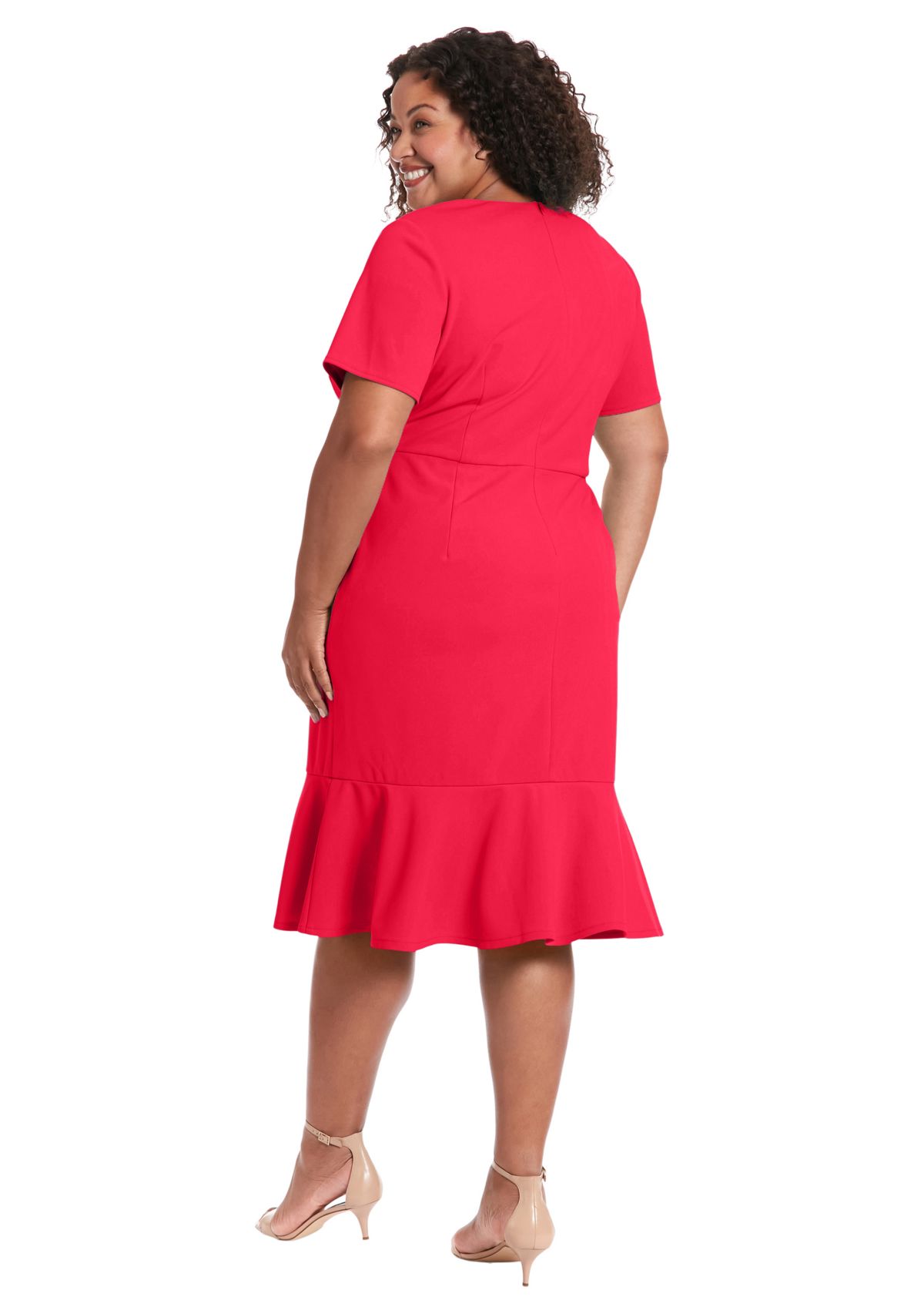 Plus Size Short Sleeve V-Neck Midi Dress
