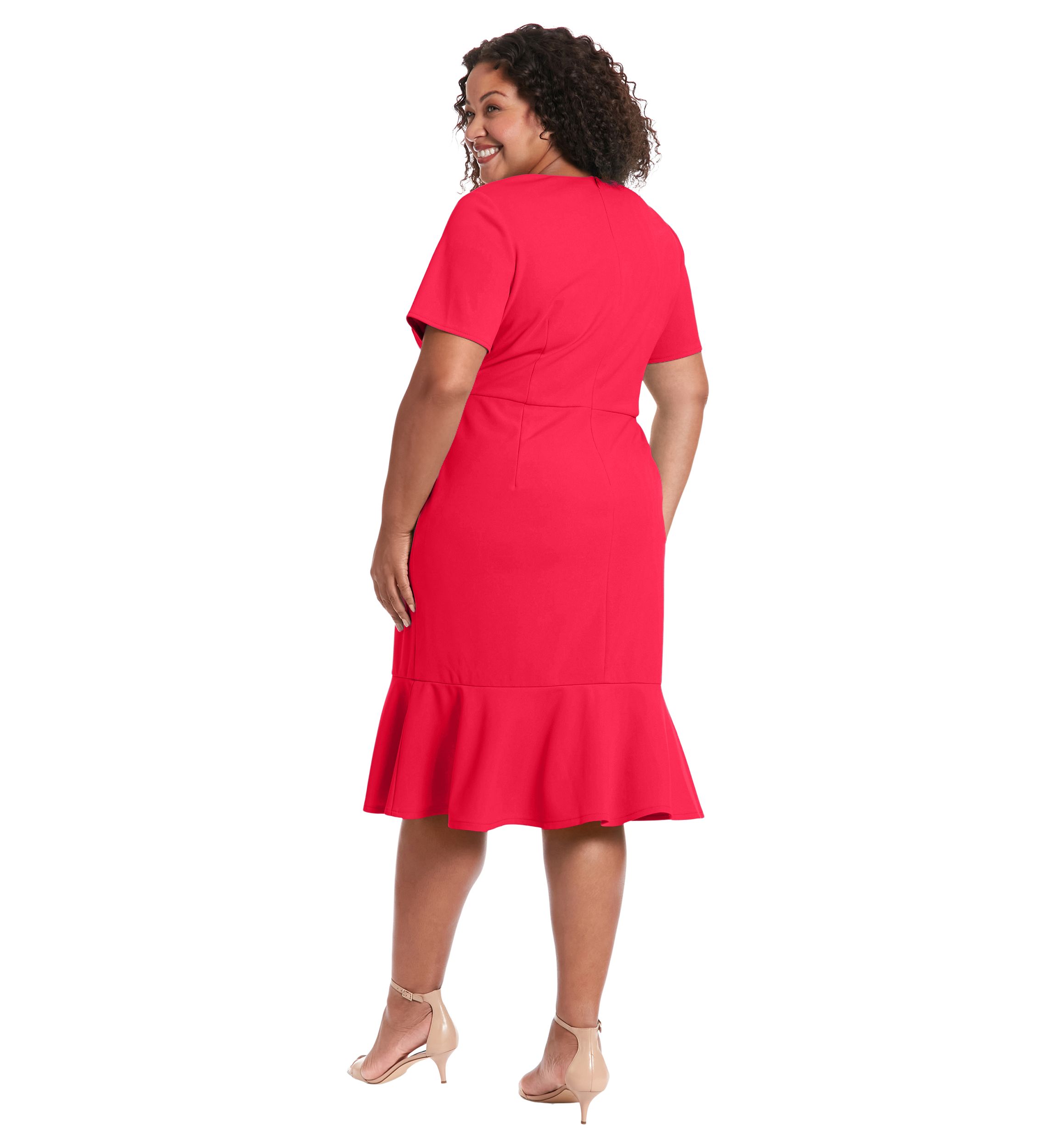 Plus Size Short Sleeve V-Neck Midi Dress