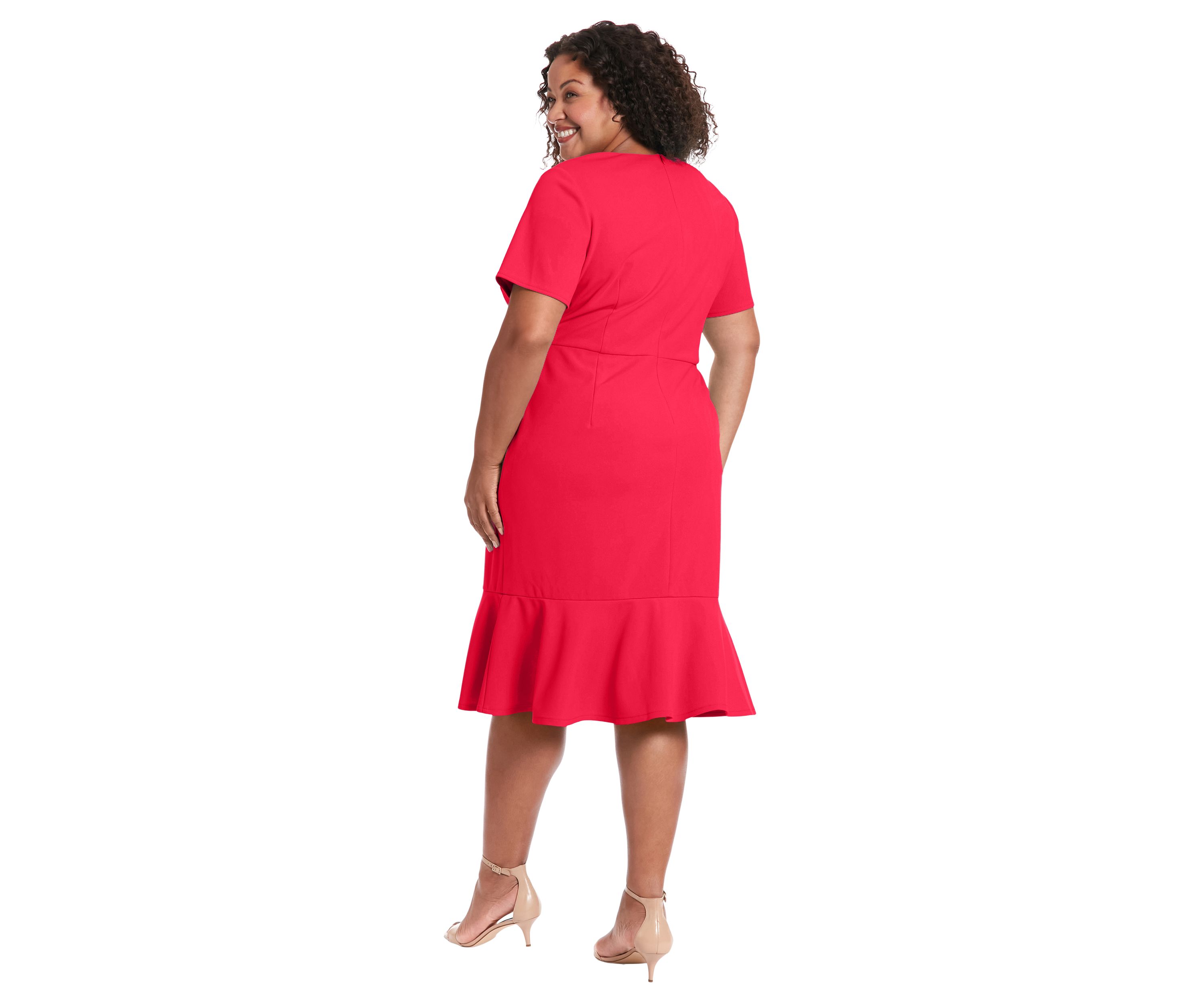 Plus Size Short Sleeve V-Neck Midi Dress