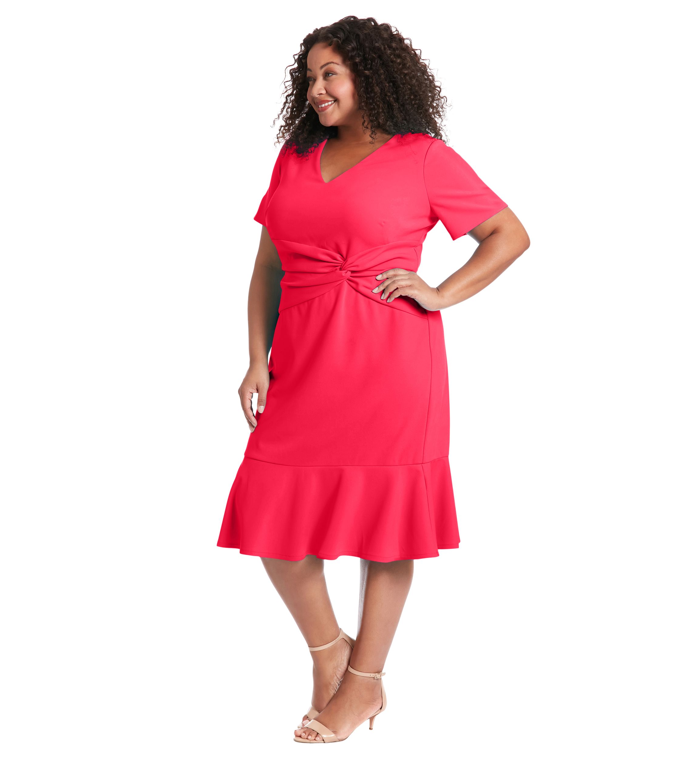 Plus Size Short Sleeve V-Neck Midi Dress