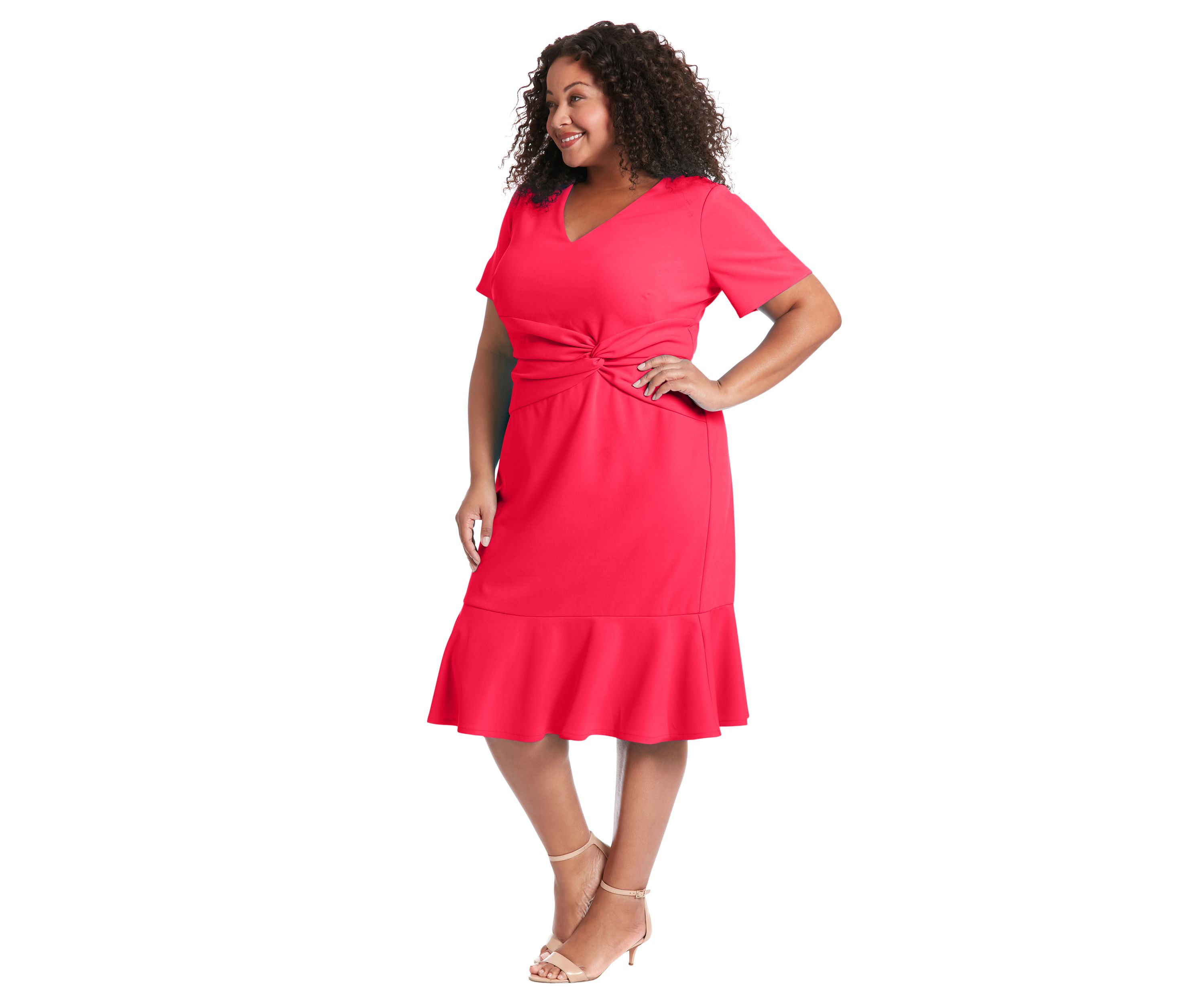 Plus Size Short Sleeve V-Neck Midi Dress