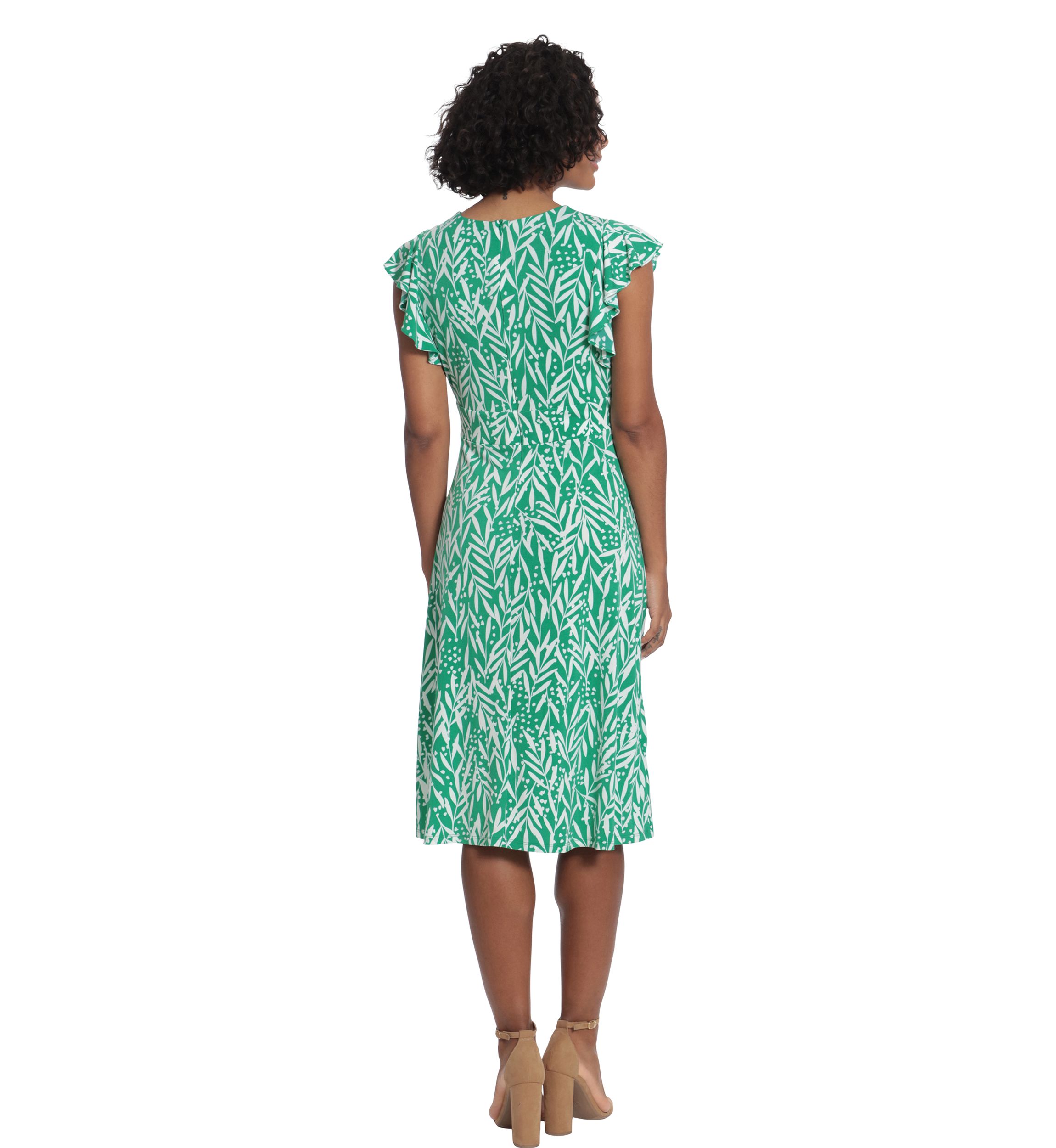 Womens V-Neck Ruffle Sleeve Midi Dress