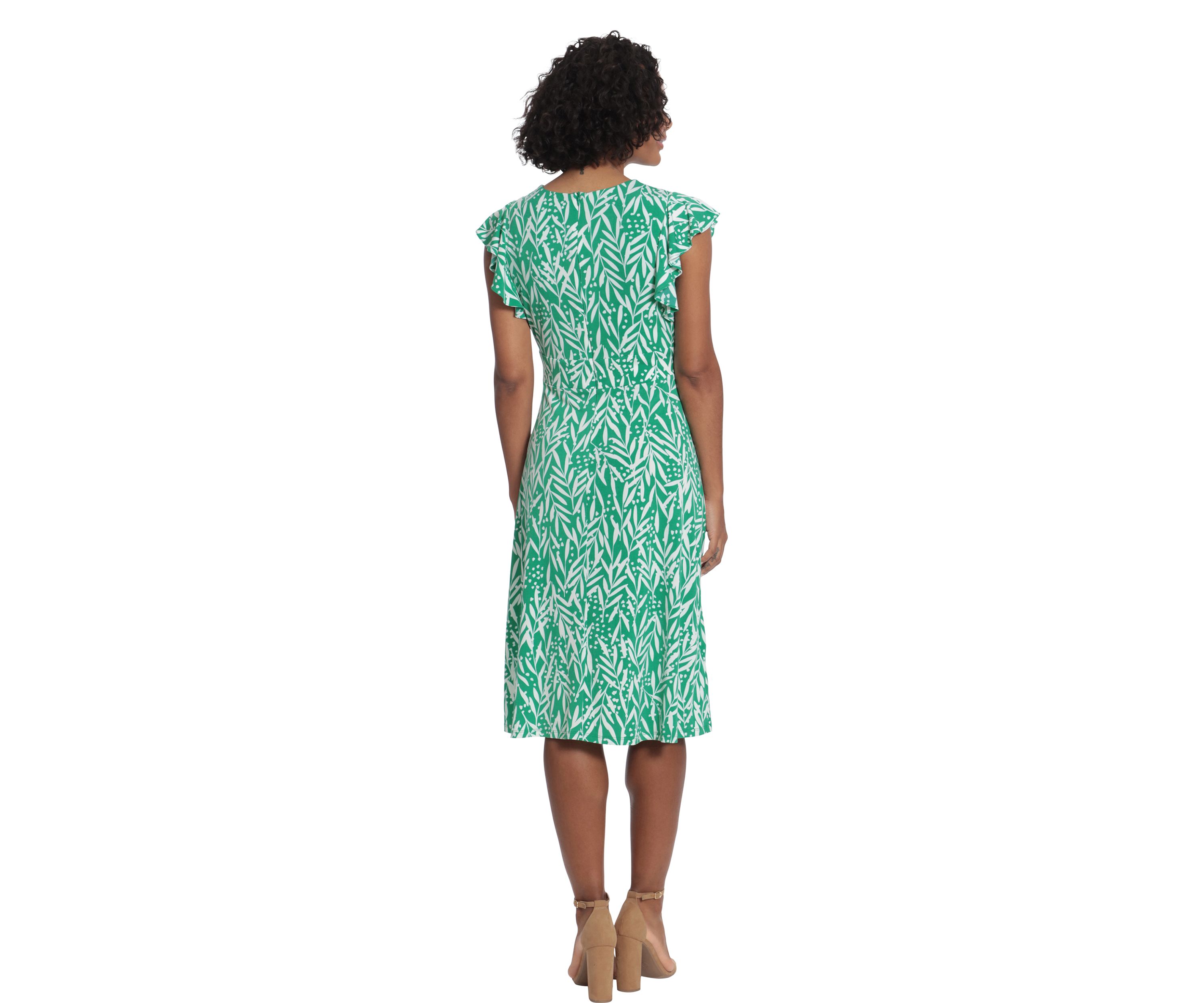 Womens V-Neck Ruffle Sleeve Midi Dress