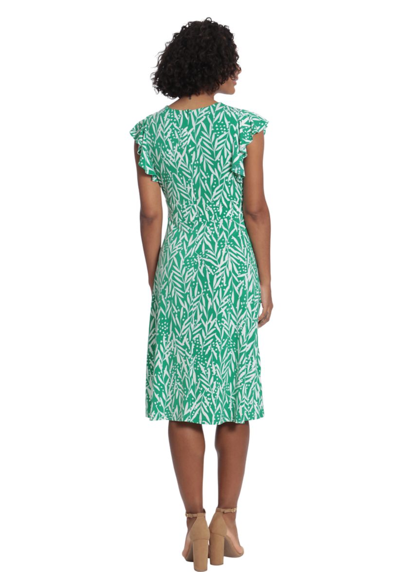 Womens V-Neck Ruffle Sleeve Midi Dress