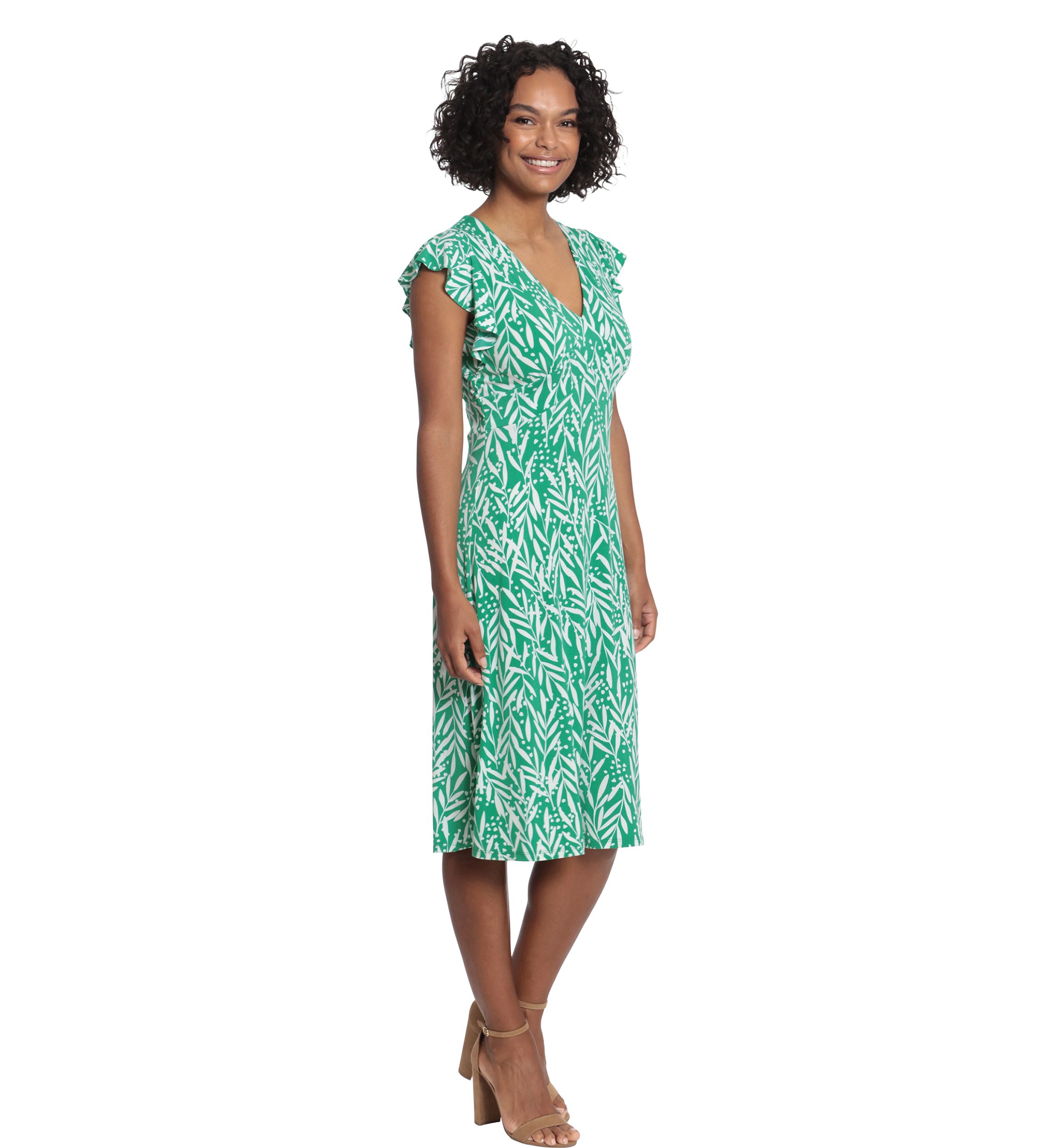 Womens V-Neck Ruffle Sleeve Midi Dress