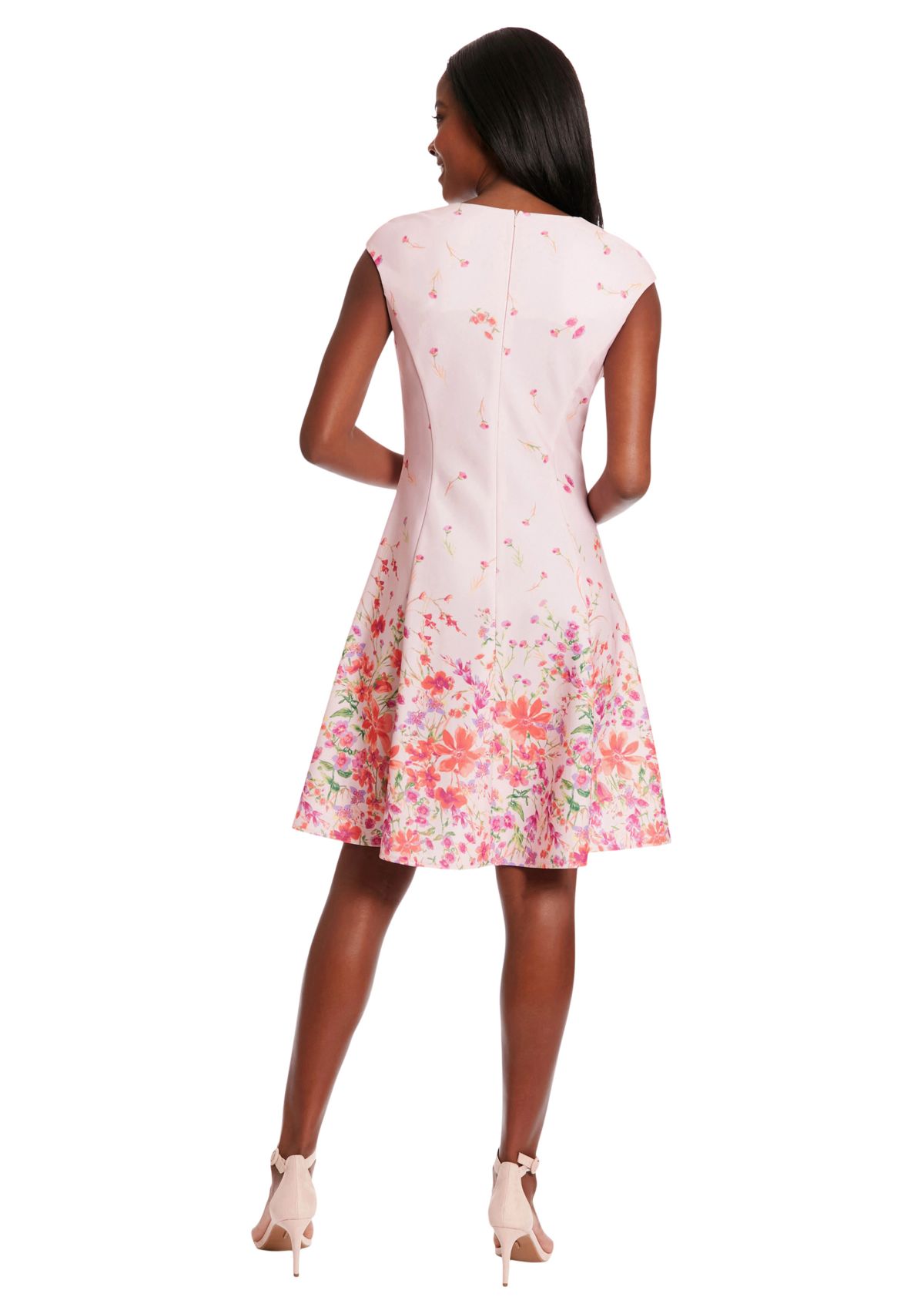Womens Printed Crepe Scuba Fit and Flare Dress