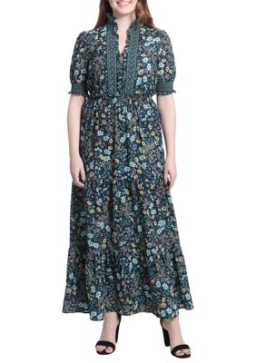 Women's Short Puff Sleeve Floral Print Maxi Dress