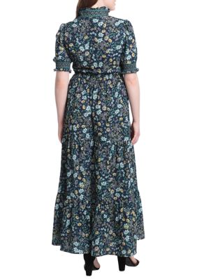 Women's Short Puff Sleeve Floral Print Maxi Dress