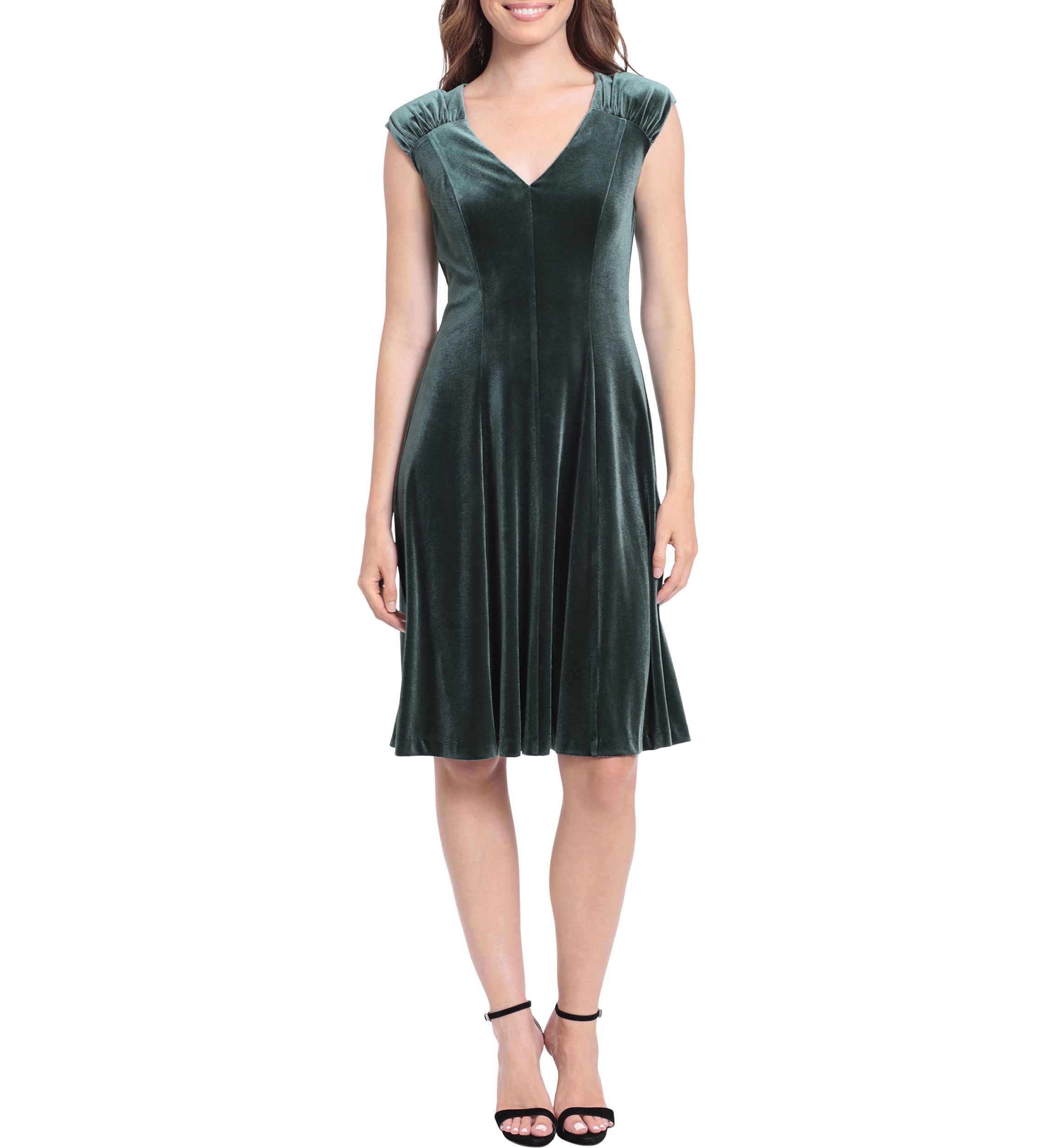 Womens Cap Sleeve V-Neck Fit and Flare Dress