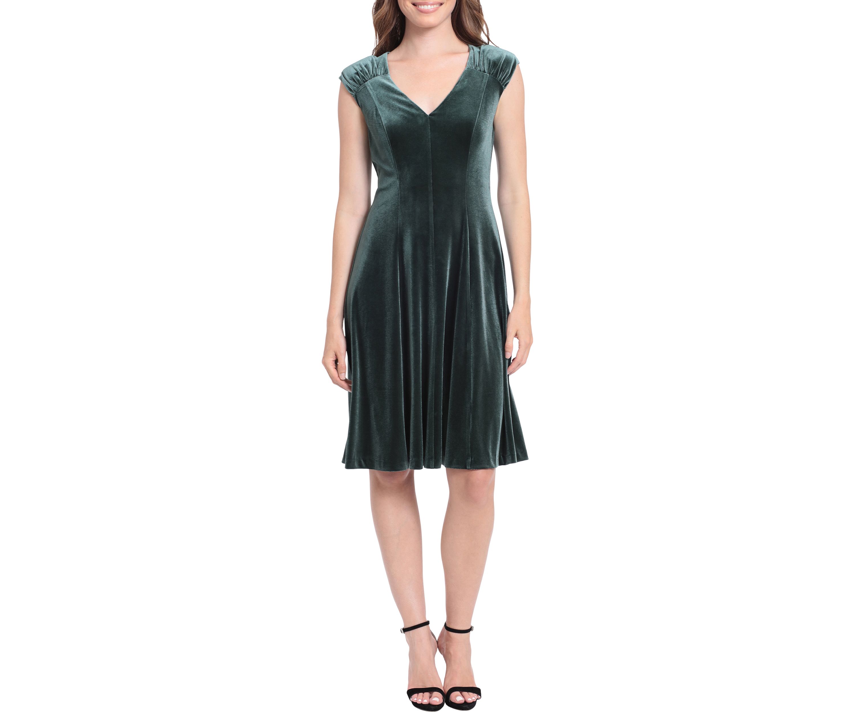 Womens Cap Sleeve V-Neck Fit and Flare Dress