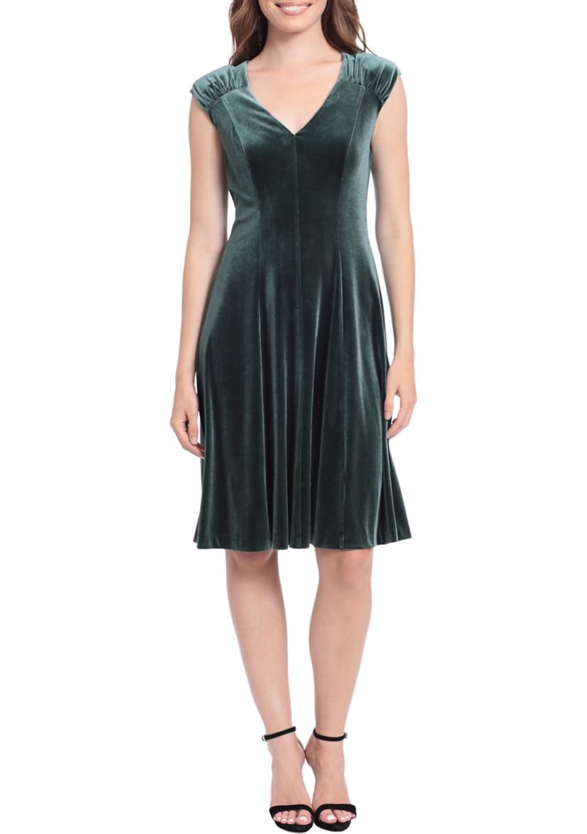 Womens Cap Sleeve V-Neck Fit and Flare Dress