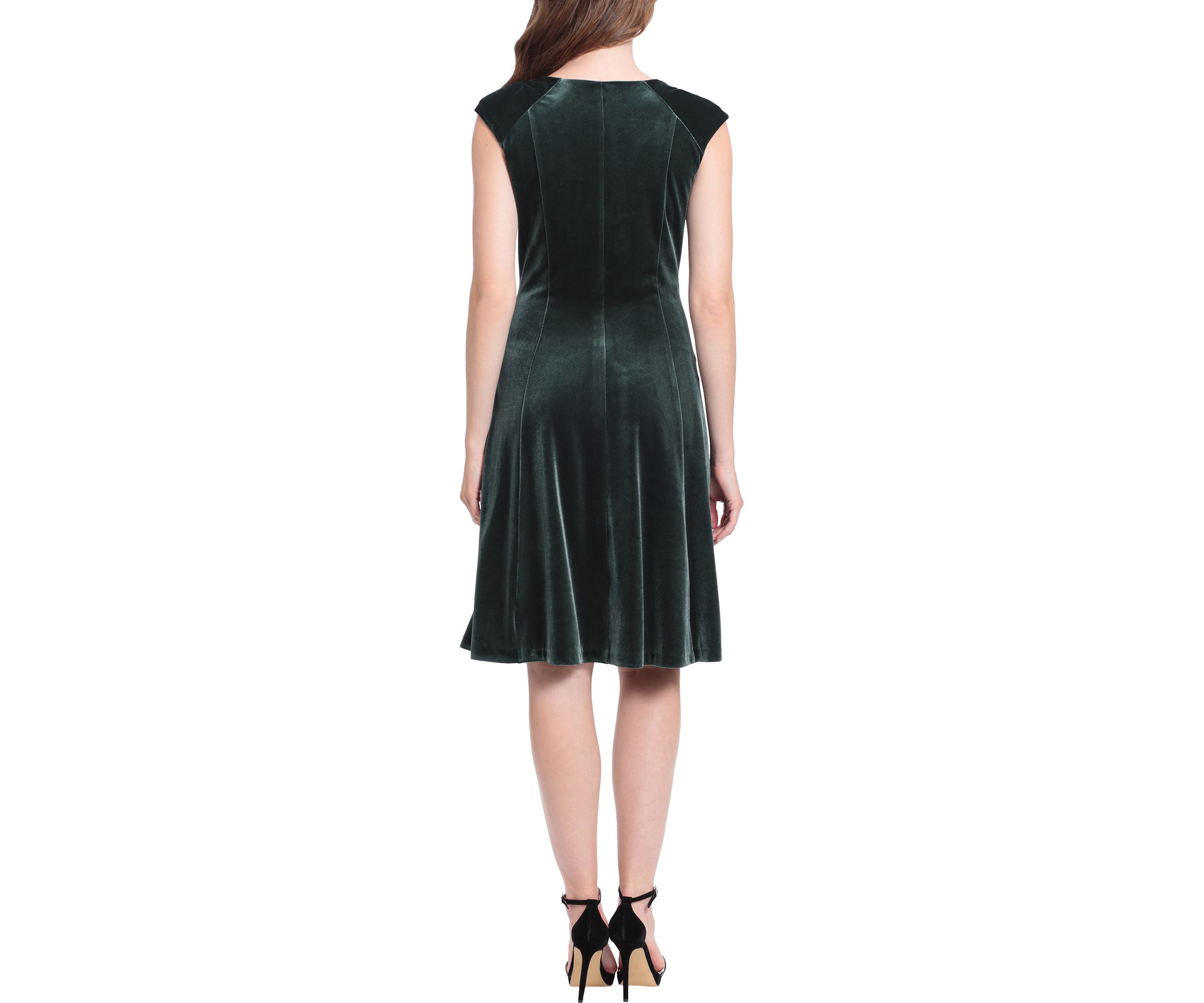 Womens Cap Sleeve V-Neck Fit and Flare Dress