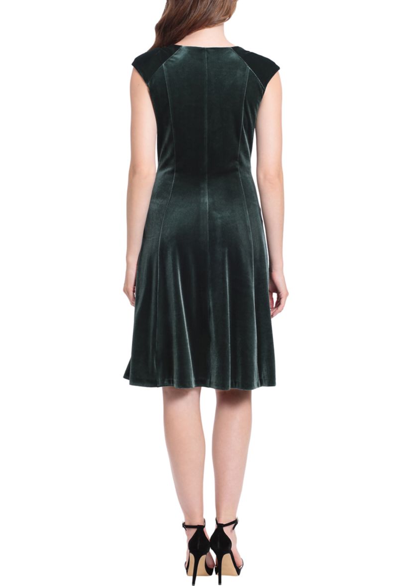 Womens Cap Sleeve V-Neck Fit and Flare Dress