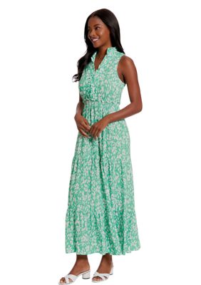 Women's Ruffle Neck Smocked Waist Halter Tiered Midi Dress