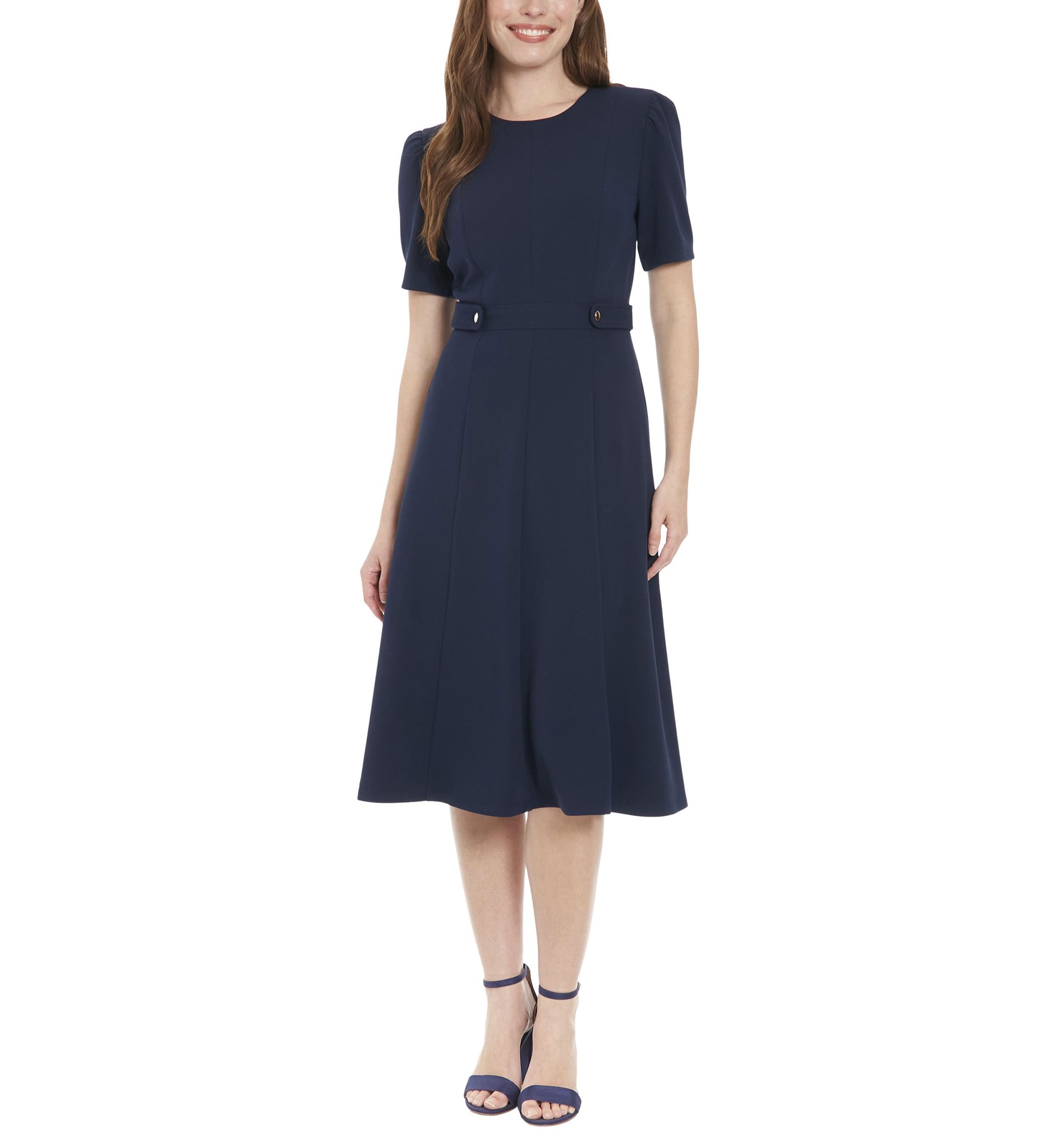 Fashion Belk Navy Dress Jessica Howard Women's Short Sleeve Crew Neck Dot  Print Dress, Navy Blue,