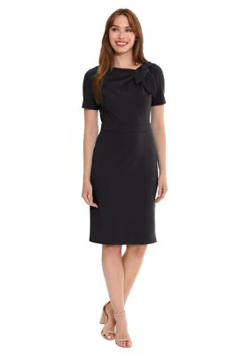 Women's Short Sleeve Asymmetrical Neck Solid Sheath Dress