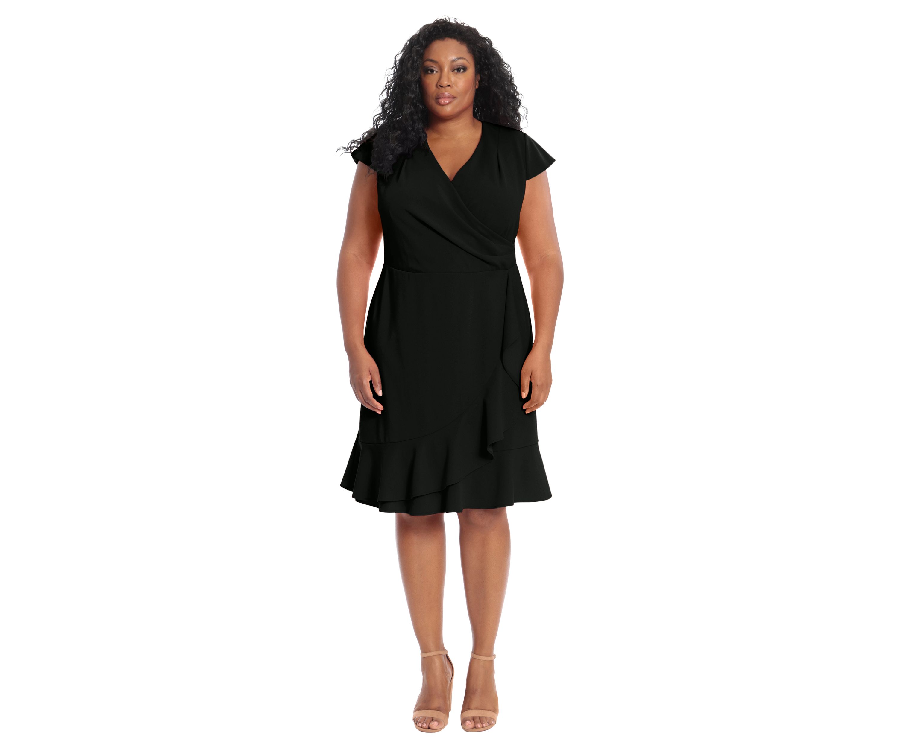 Plus Size London Times V-Neck Scuba Crepe Dress