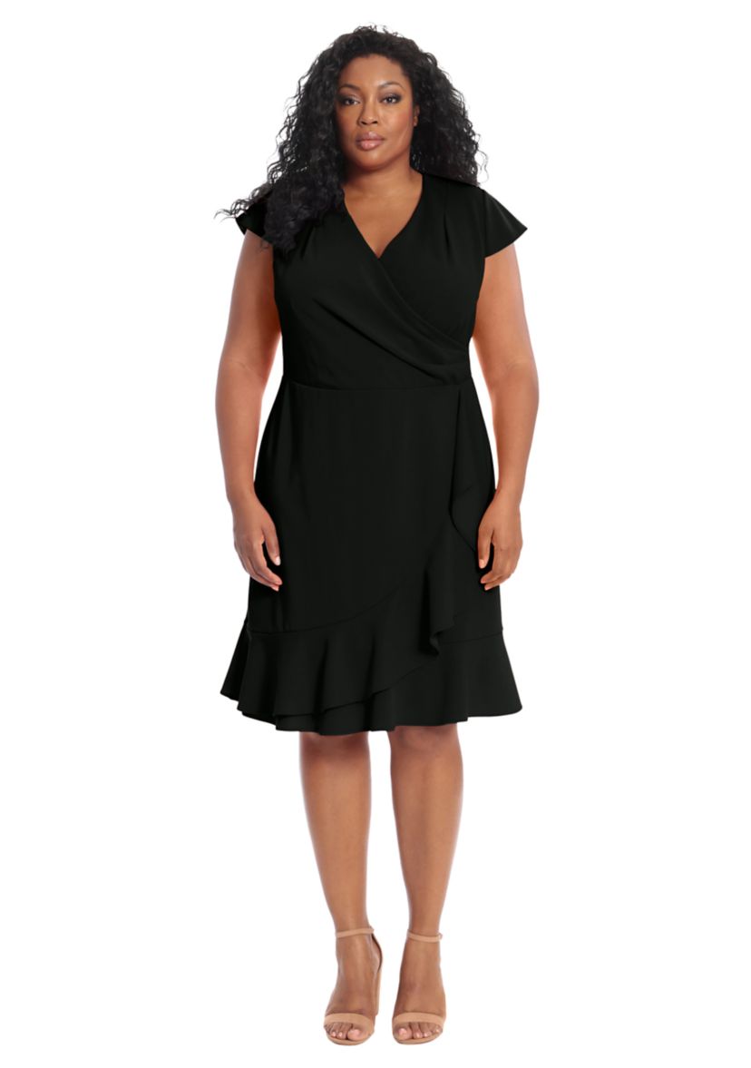 Plus Size London Times V-Neck Scuba Crepe Dress