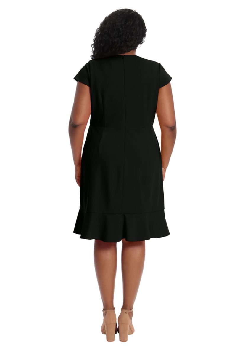 Plus Size London Times V-Neck Scuba Crepe Dress