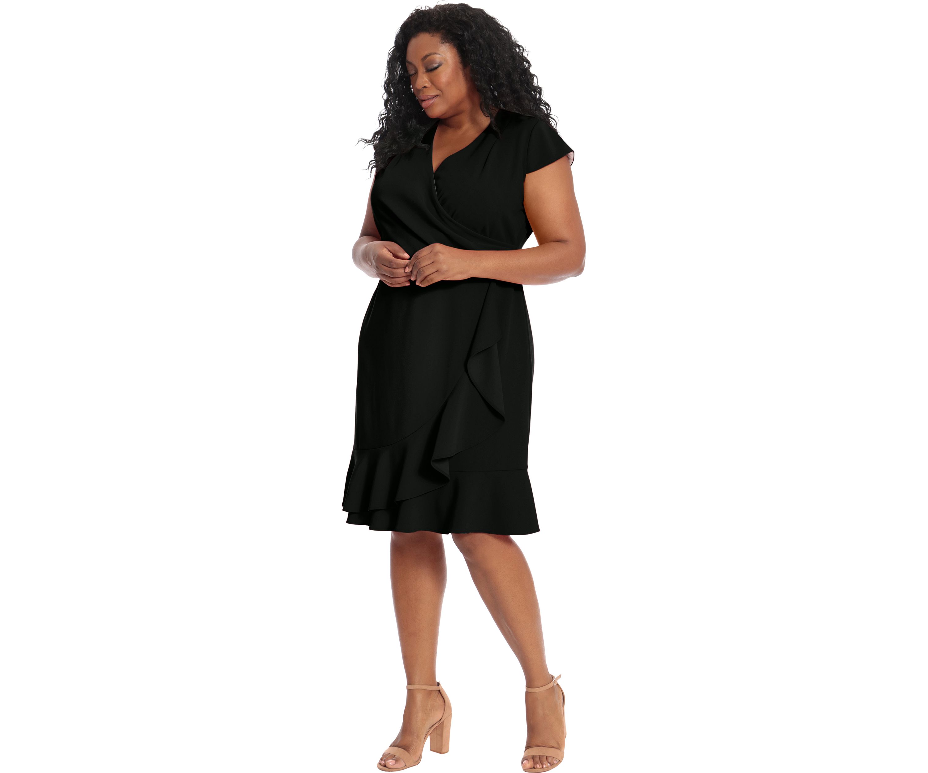 Plus Size London Times V-Neck Scuba Crepe Dress
