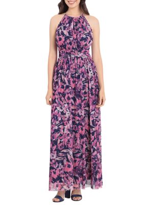 Kelly & Diane Women's Sleeveless Halter Neck Front Knot Printed Maxi ...