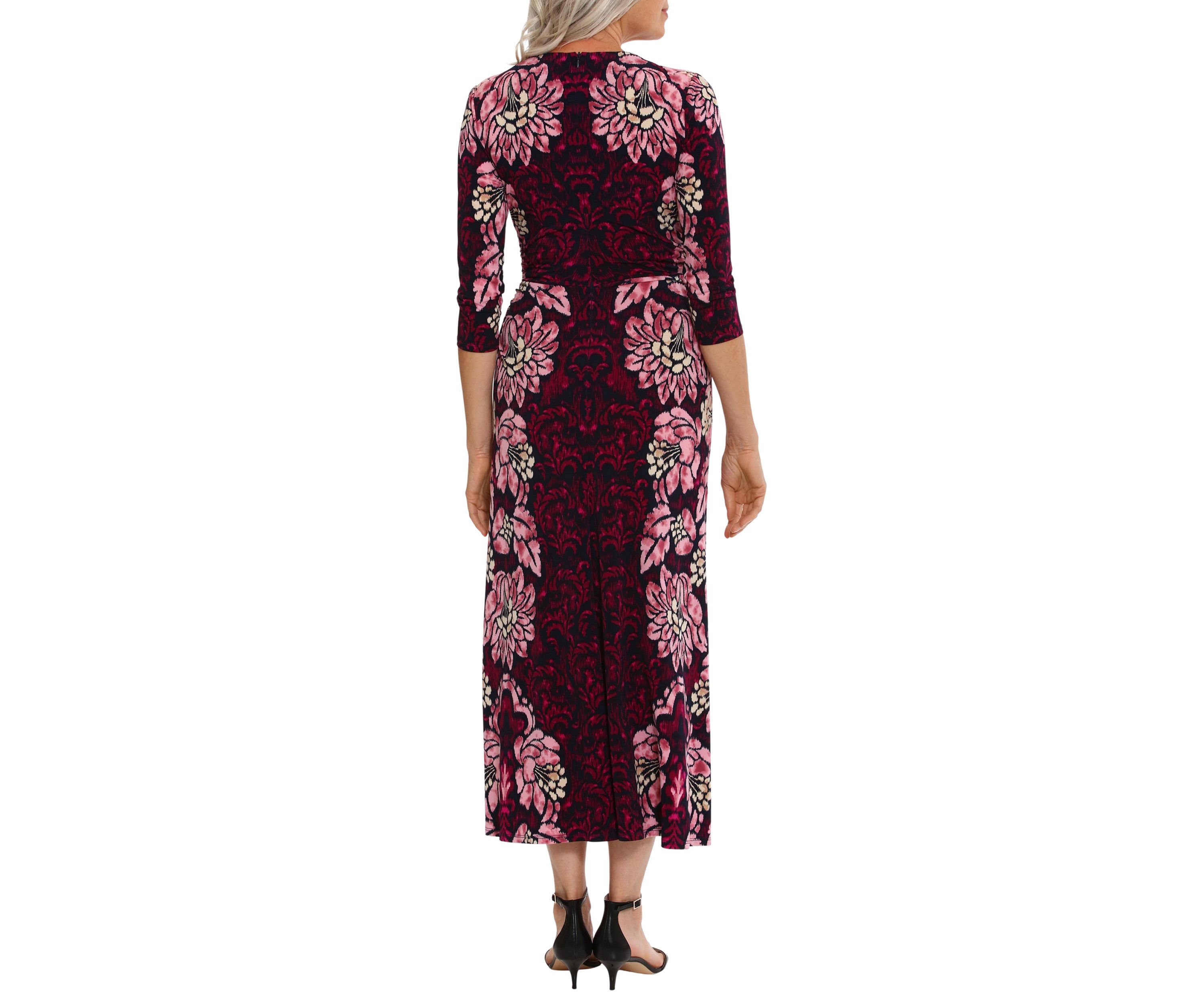 Womens 3/4 Sleeve Crew Neck Floral Print Maxi Sheath Dress