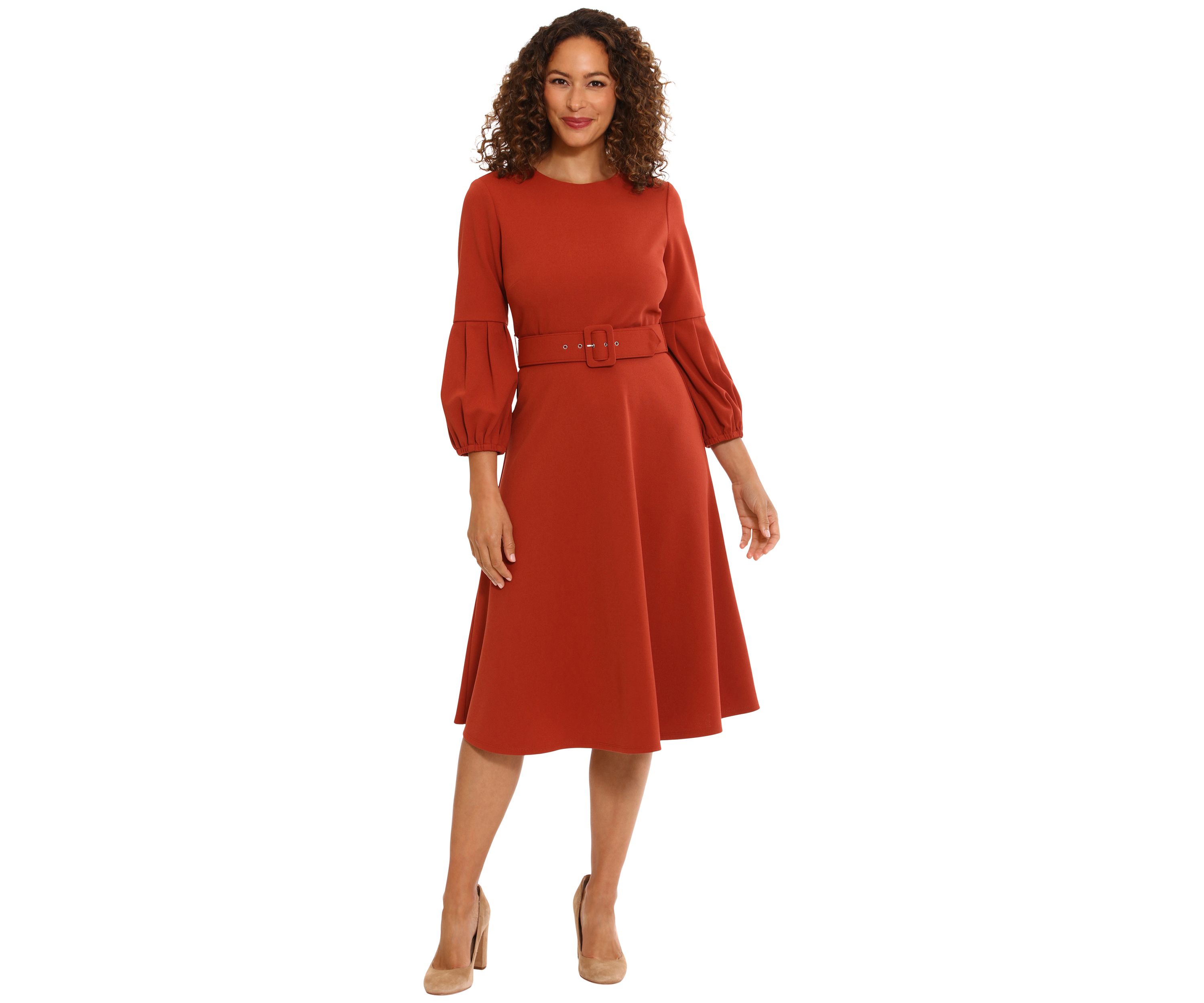 Womens Belted Fit and Flare Dress
