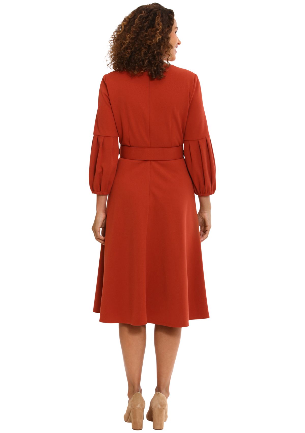 Womens Belted Fit and Flare Dress