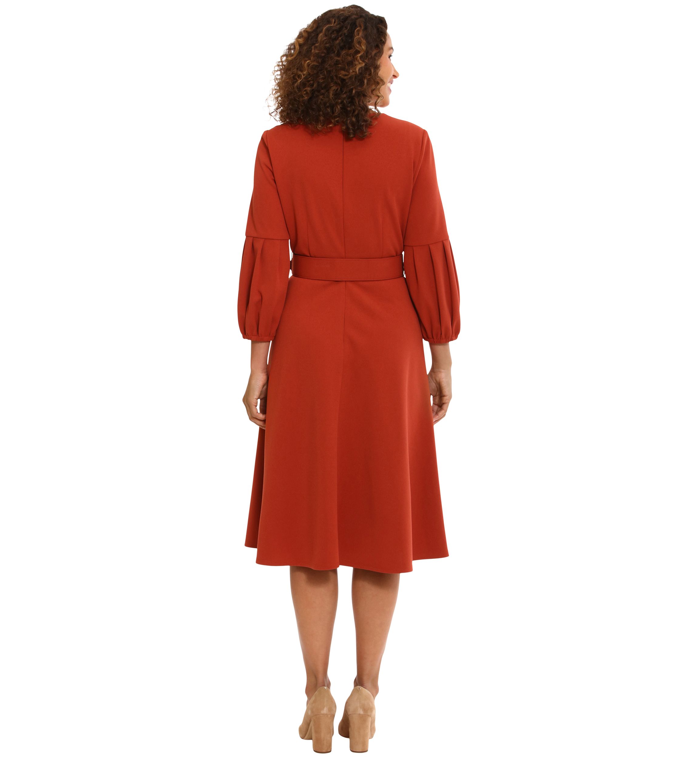 Womens Belted Fit and Flare Dress