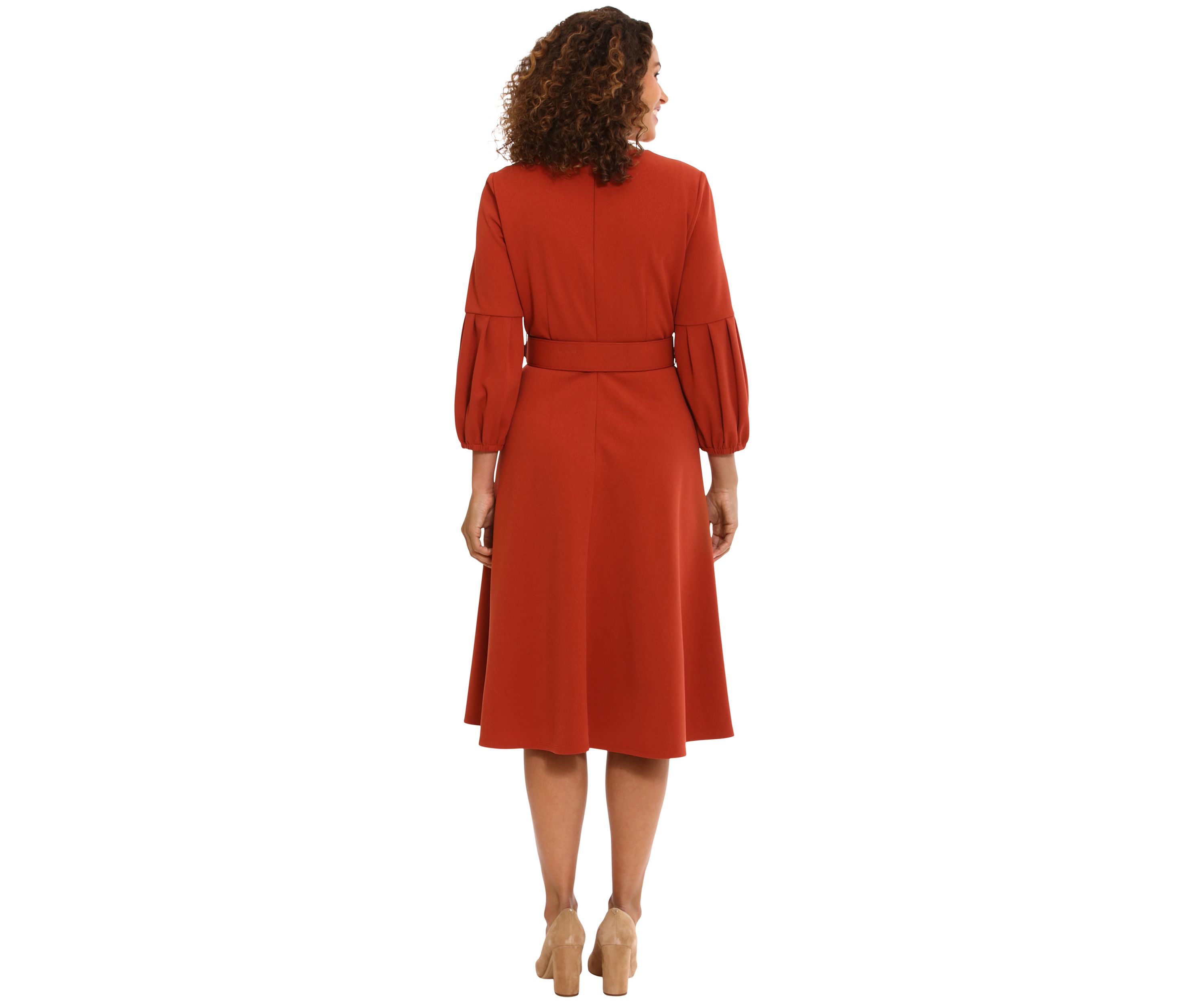 Womens Belted Fit and Flare Dress