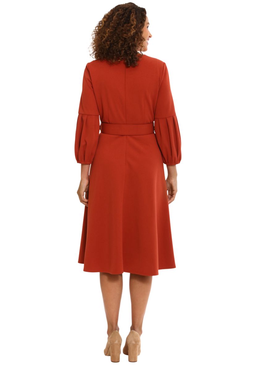 Womens Belted Fit and Flare Dress