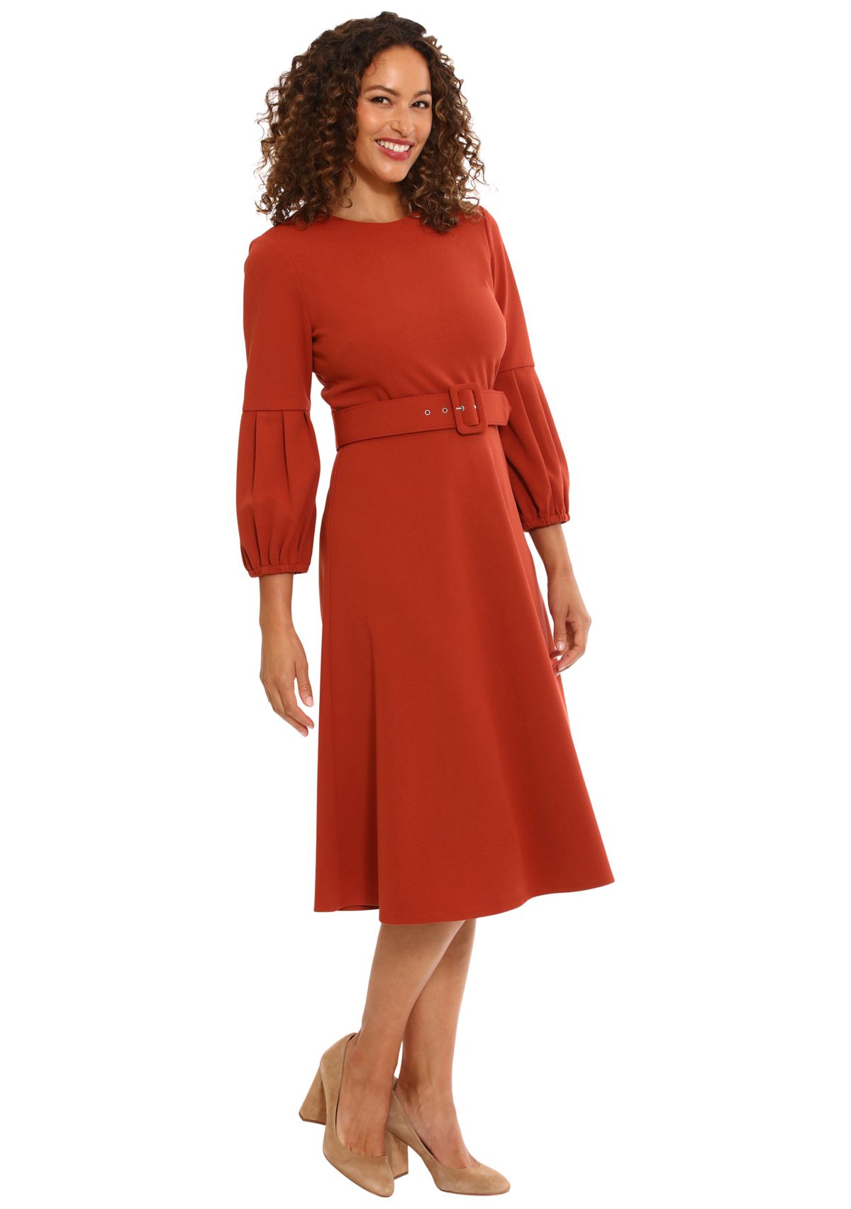Womens Belted Fit and Flare Dress