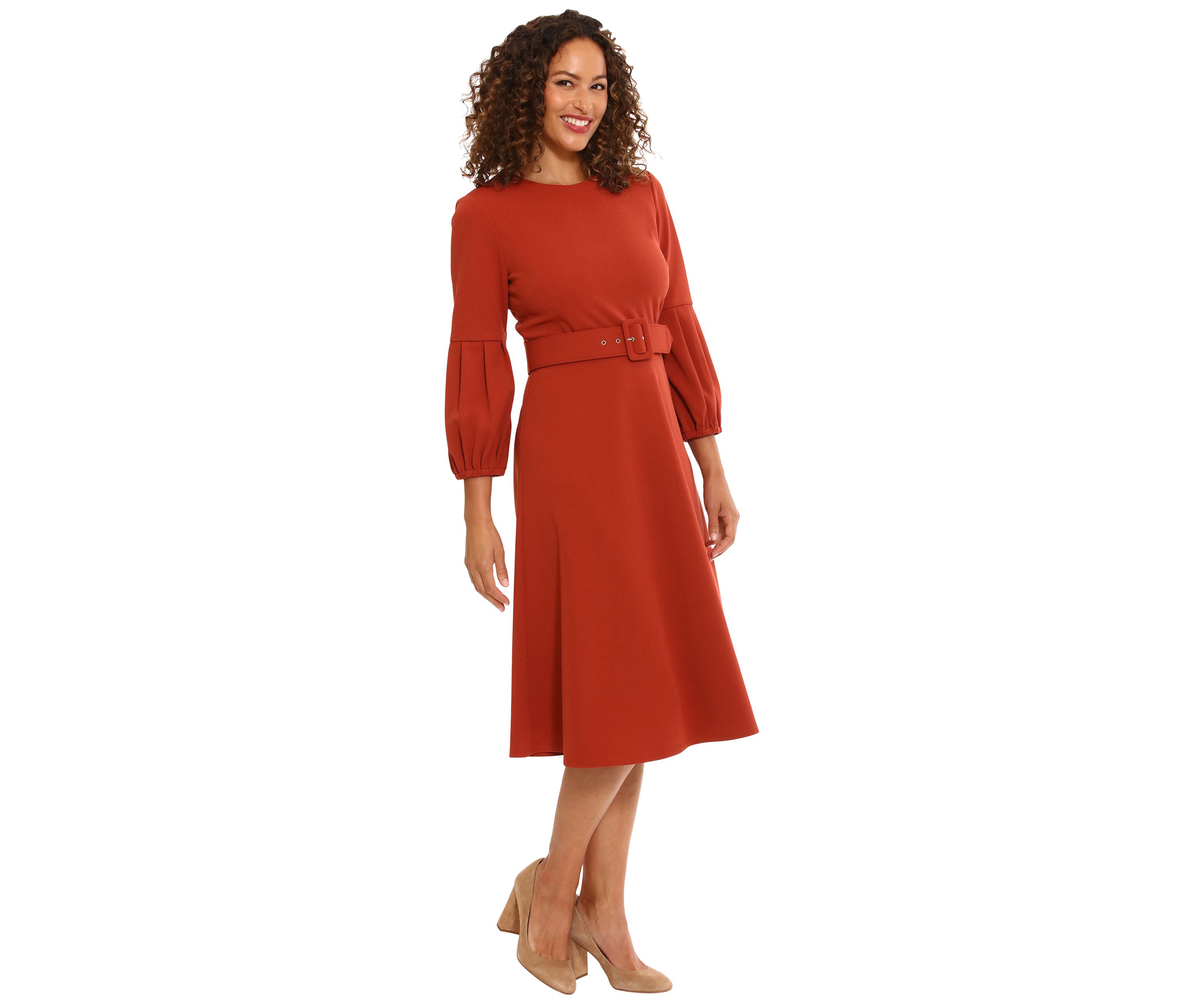 Womens Belted Fit and Flare Dress