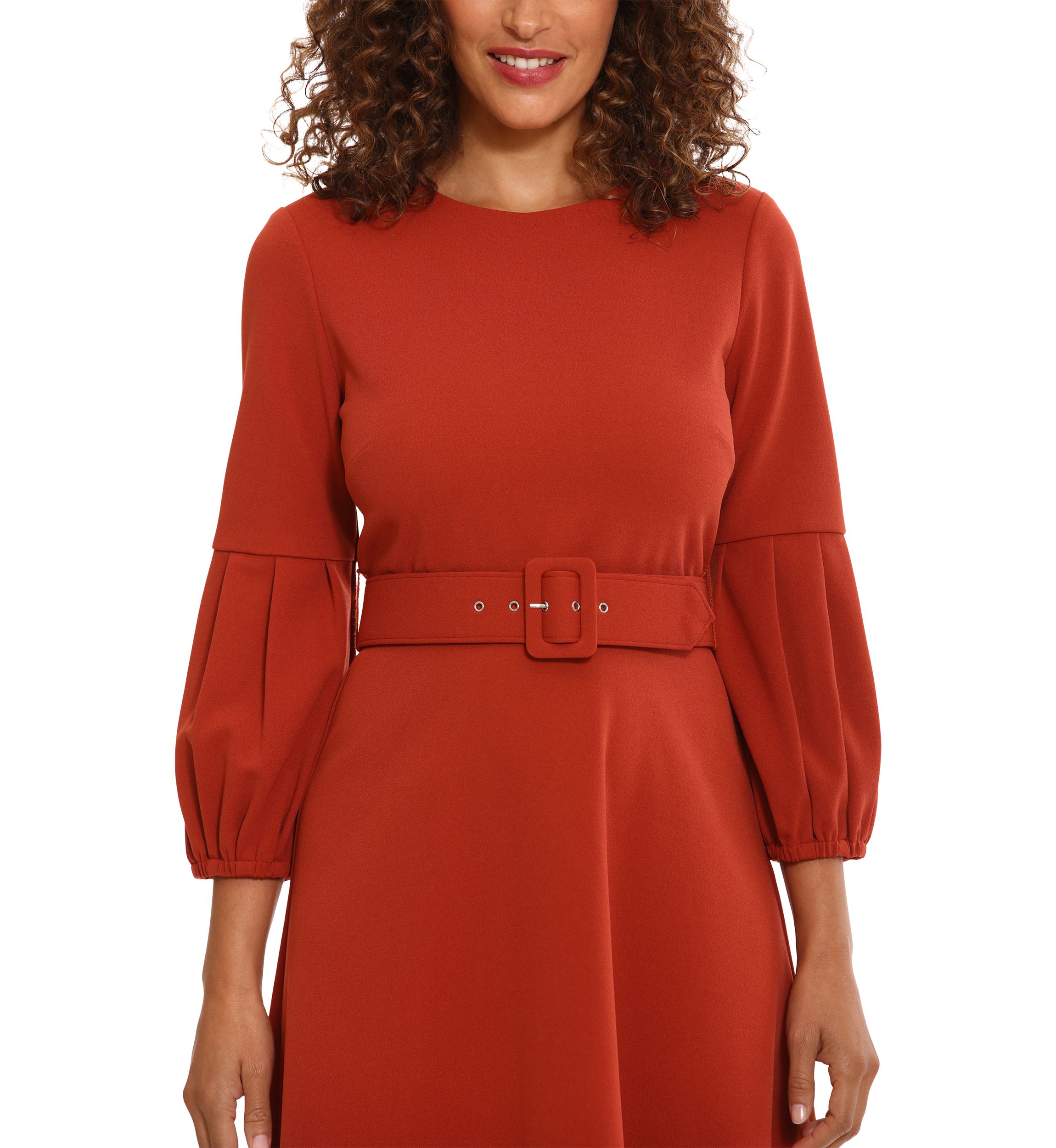 Womens Belted Fit and Flare Dress