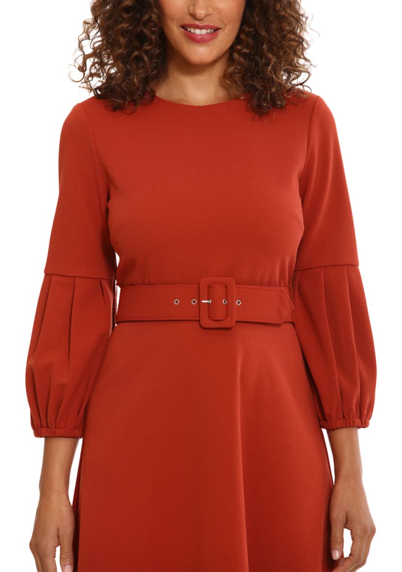Womens Belted Fit and Flare Dress