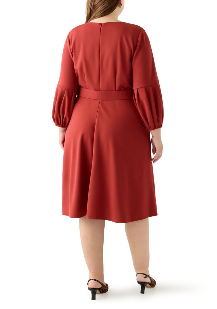 Plus Size Crew Neck Solid Scuba Midi Dress