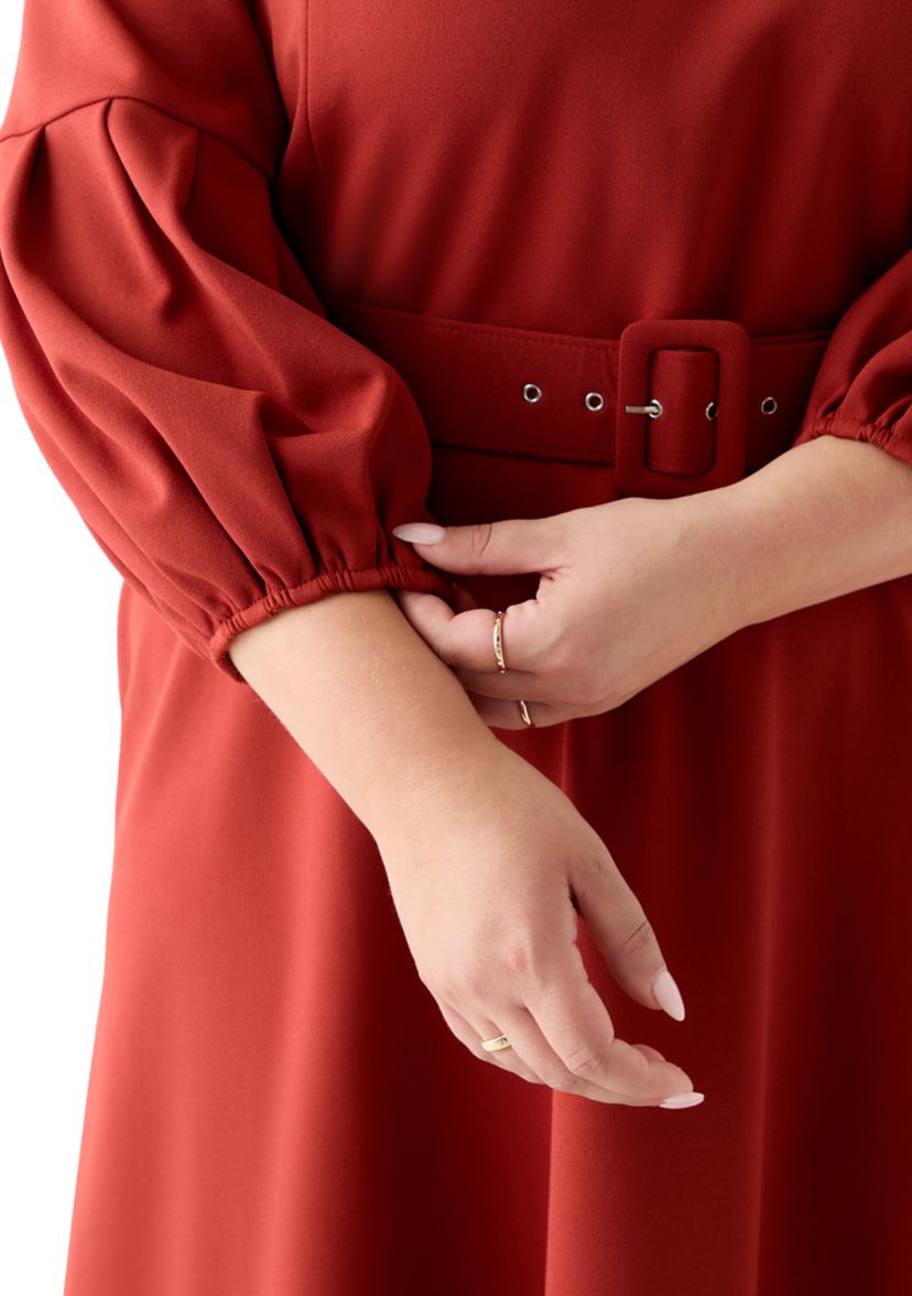 Plus Size Crew Neck Solid Scuba Midi Dress