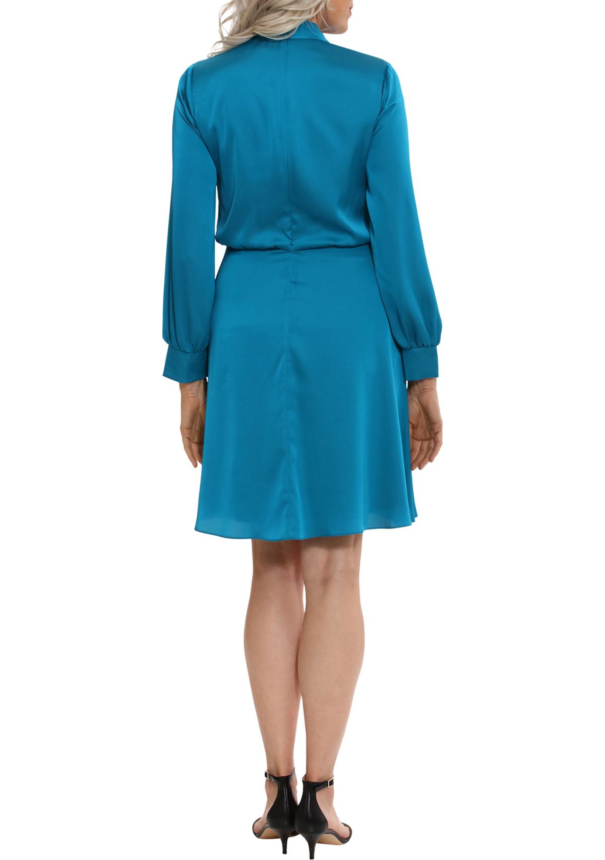 Twist Neck Solid Satin Fit and Flare Dress