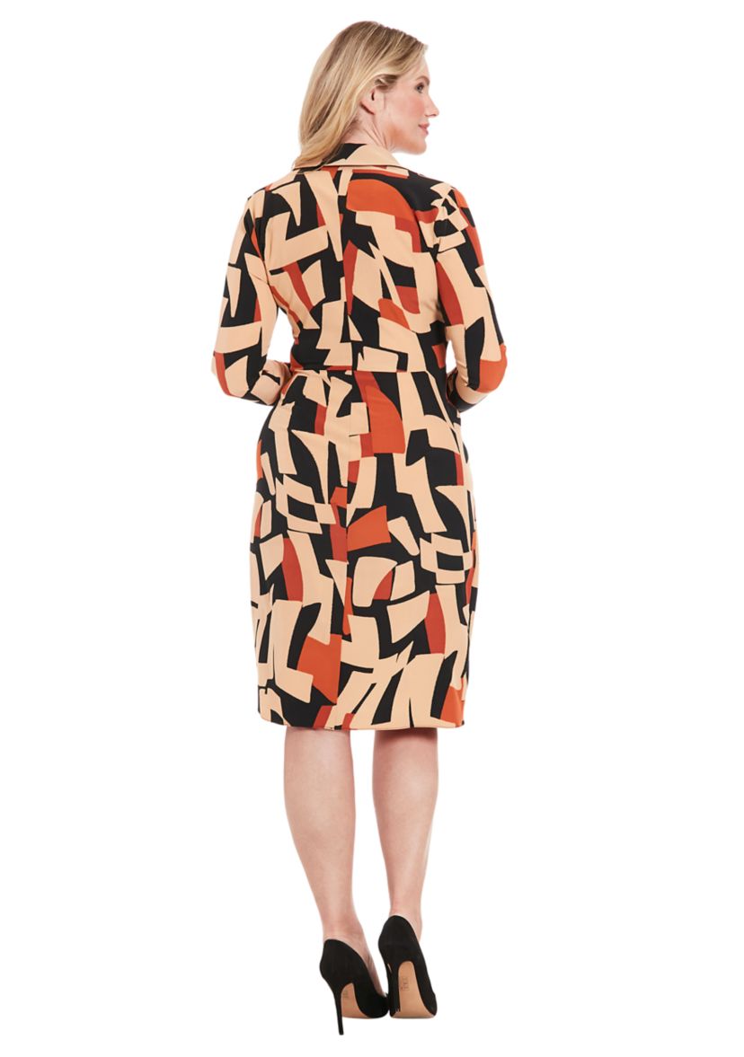 Womens Geometric Printed Wrap Fit and Flare Dress