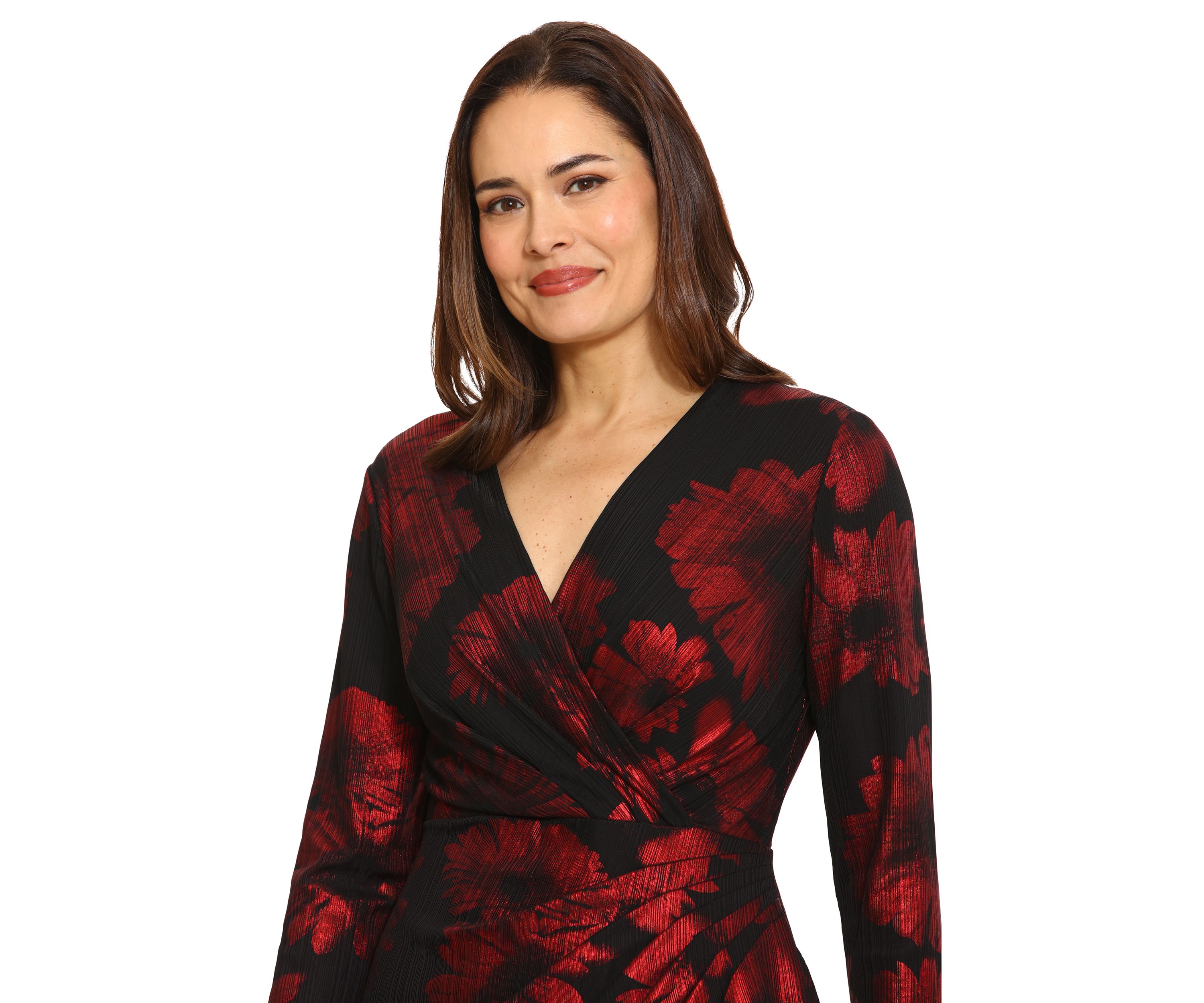 Womens Long Sleeve V-Neck Printed Sheath Dress