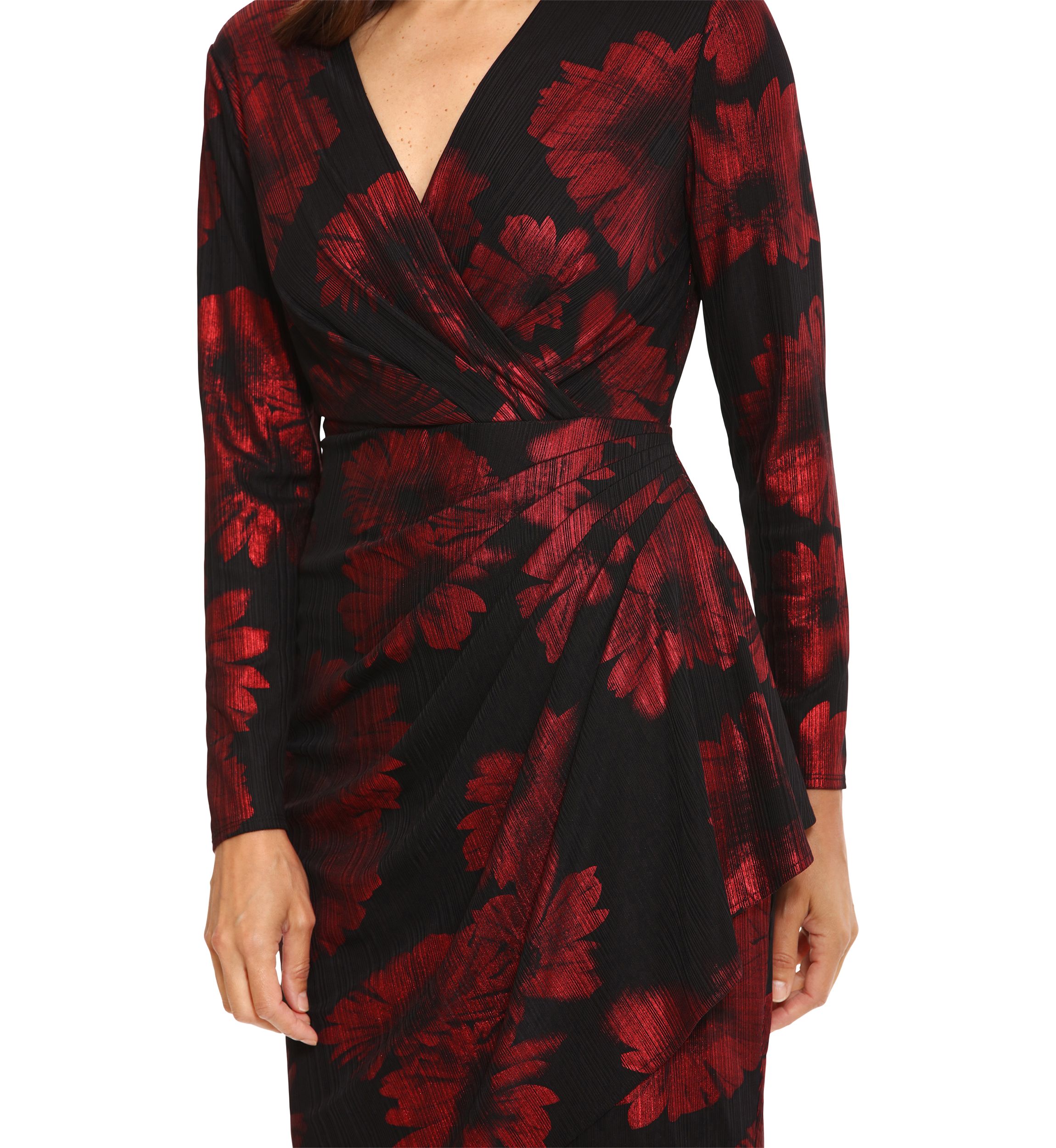 Womens Long Sleeve V-Neck Printed Sheath Dress
