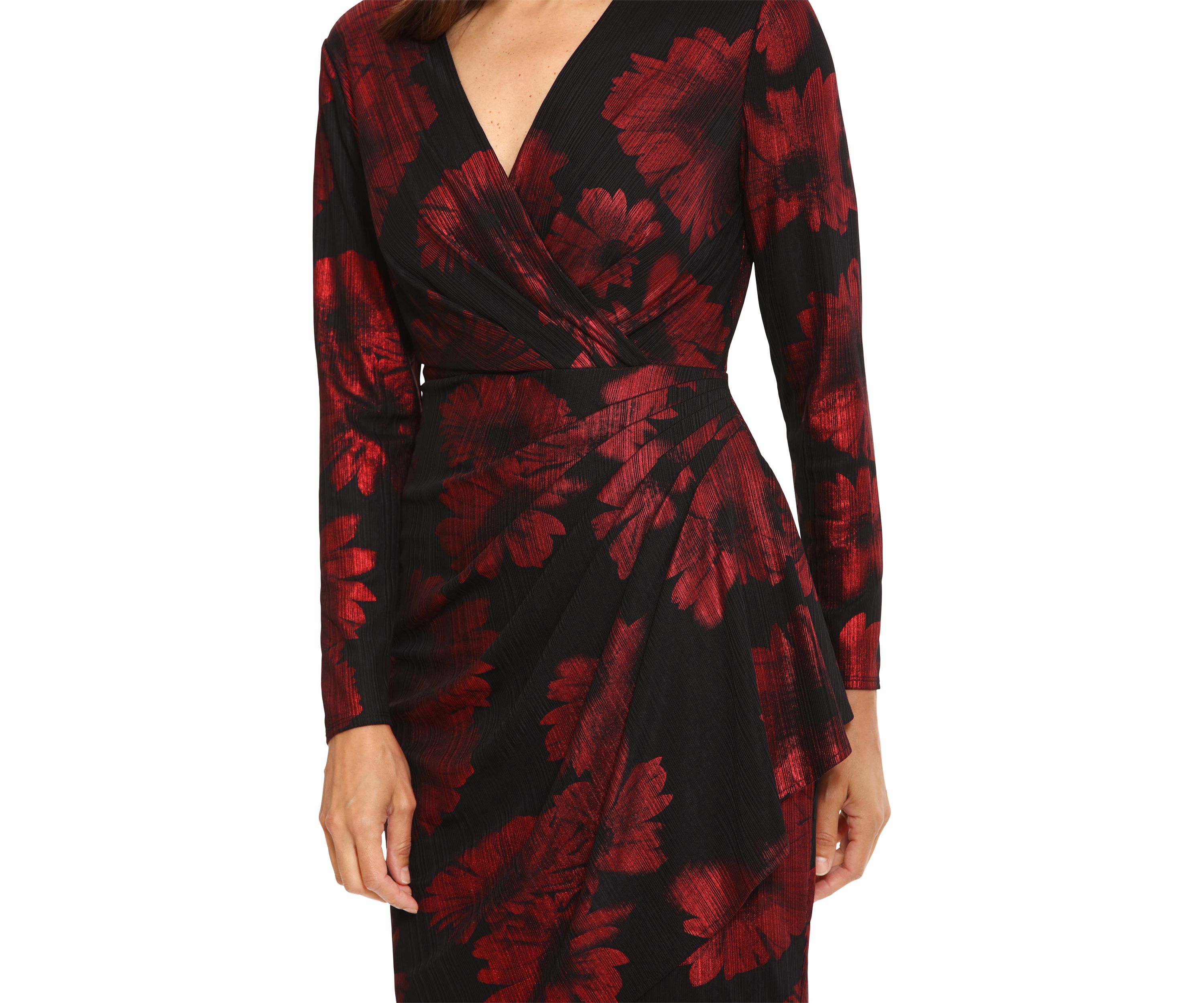 Womens Long Sleeve V-Neck Printed Sheath Dress