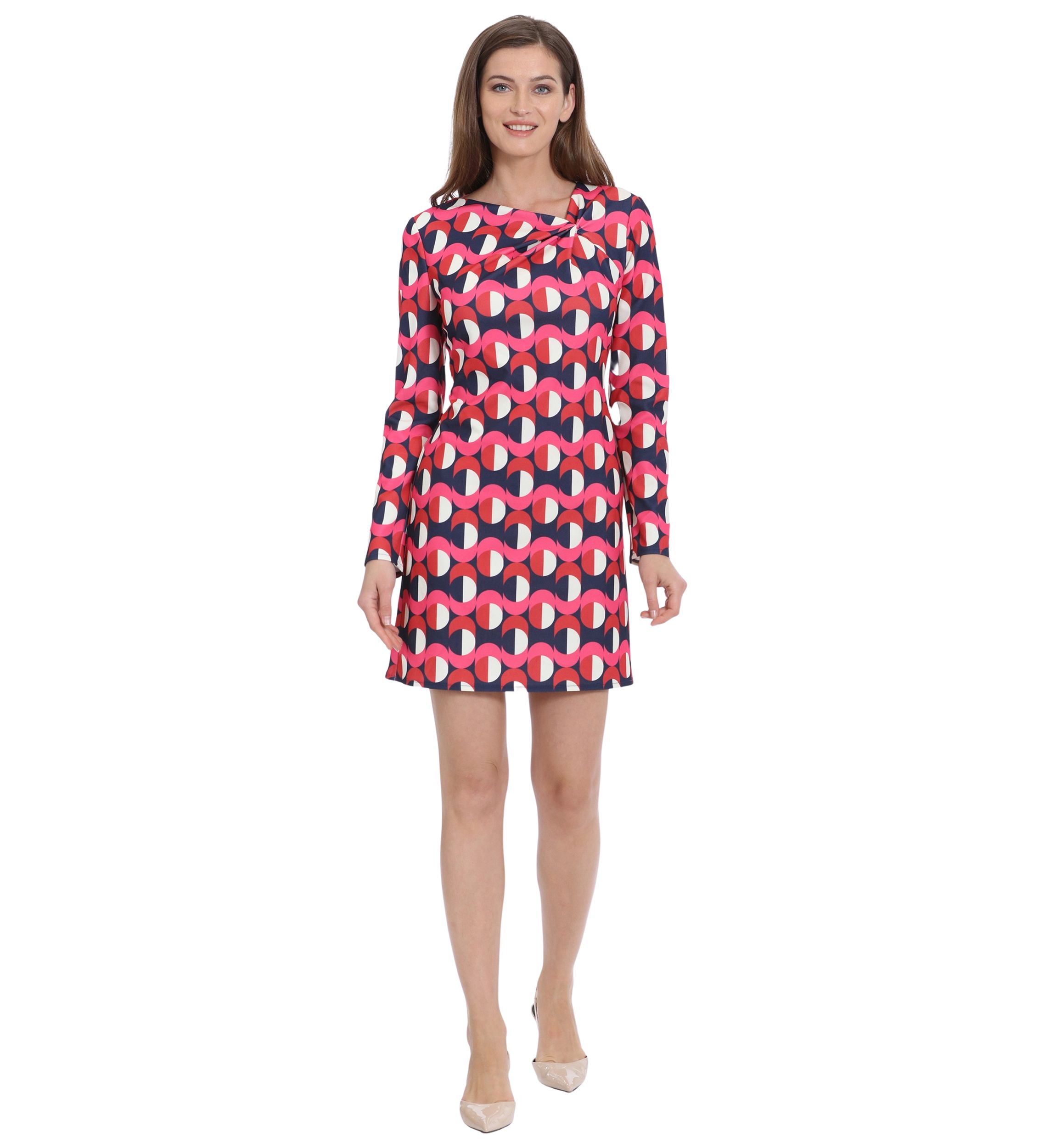 Womens Long Sleeve Geometric Print Sheath Dress