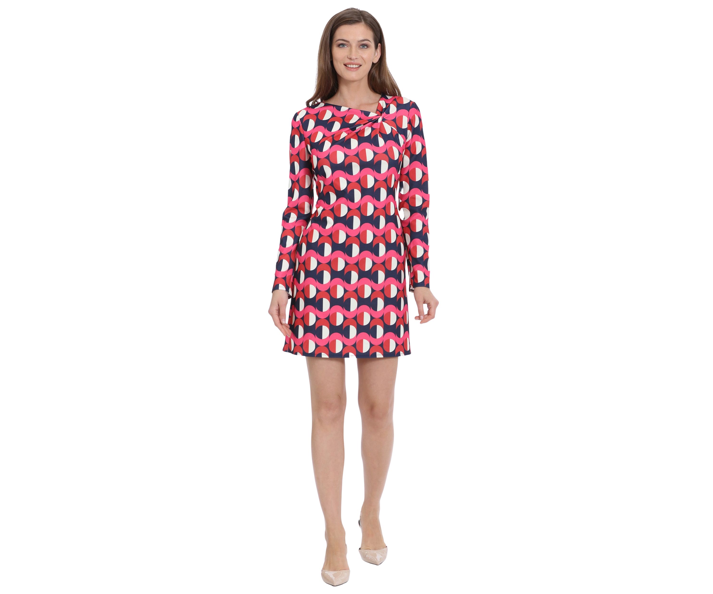 Womens Long Sleeve Geometric Print Sheath Dress
